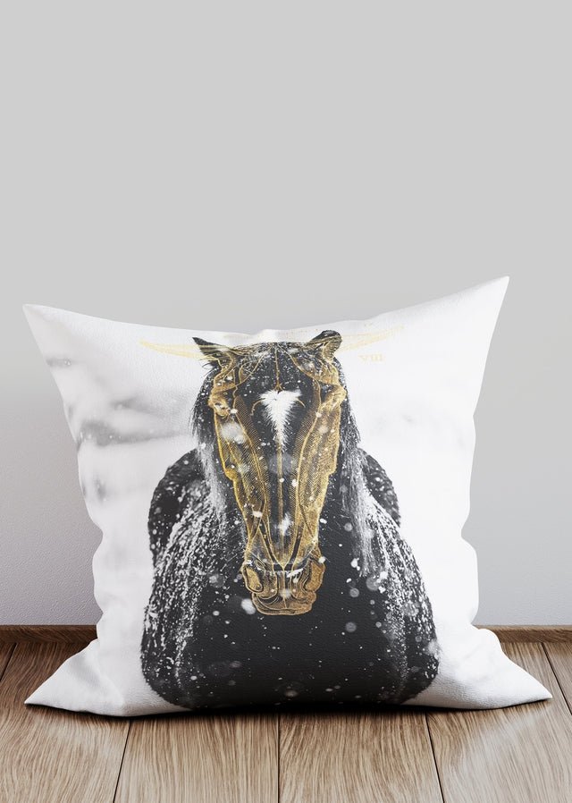 Premium Gold Horse Cushion - Elegant Home Decor Throw Pillow for Sofa, Bed & Office - Perfect for Living Room, Bedroom & Gift Giving