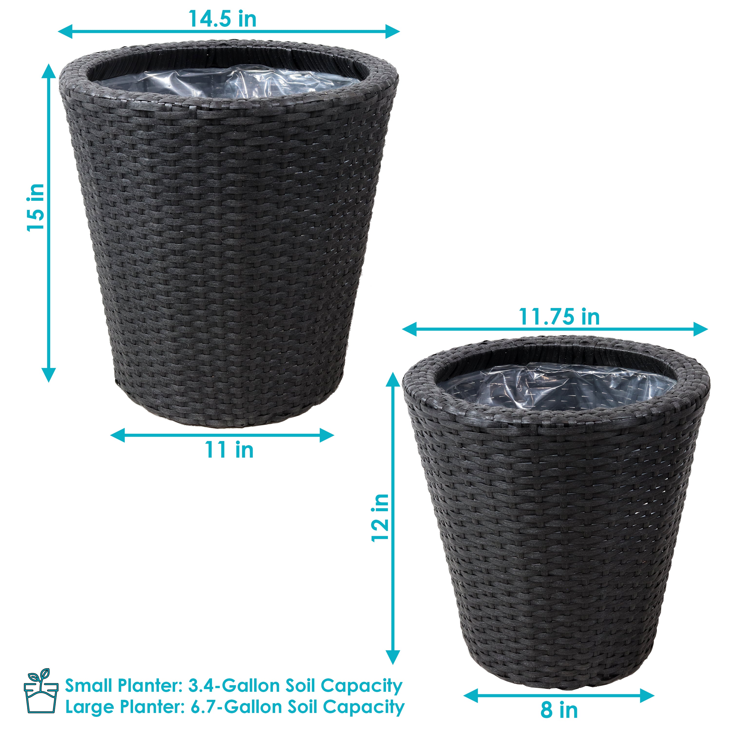 Sunnydaze Round Polyrattan Indoor Planters Set - 1 Large & 1 Small Modern Decorative Flower Pots for Home, Office, Living Room, Balcony Decor - Perfect for Succulents, Herbs & Houseplants