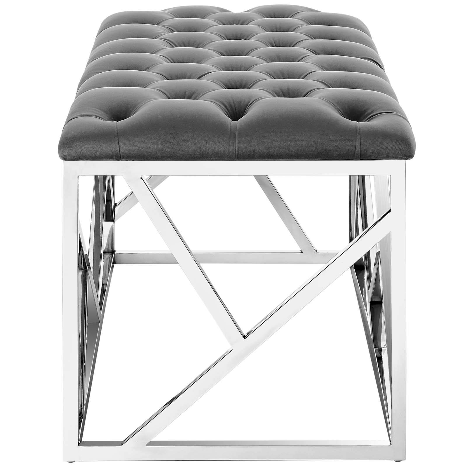 Modern Contemporary Velvet Accent Chair with Metal Frame - Stylish Lounge, Lobby & Living Room Bench in Gray - Perfect for Home, Office & Hotel Decor