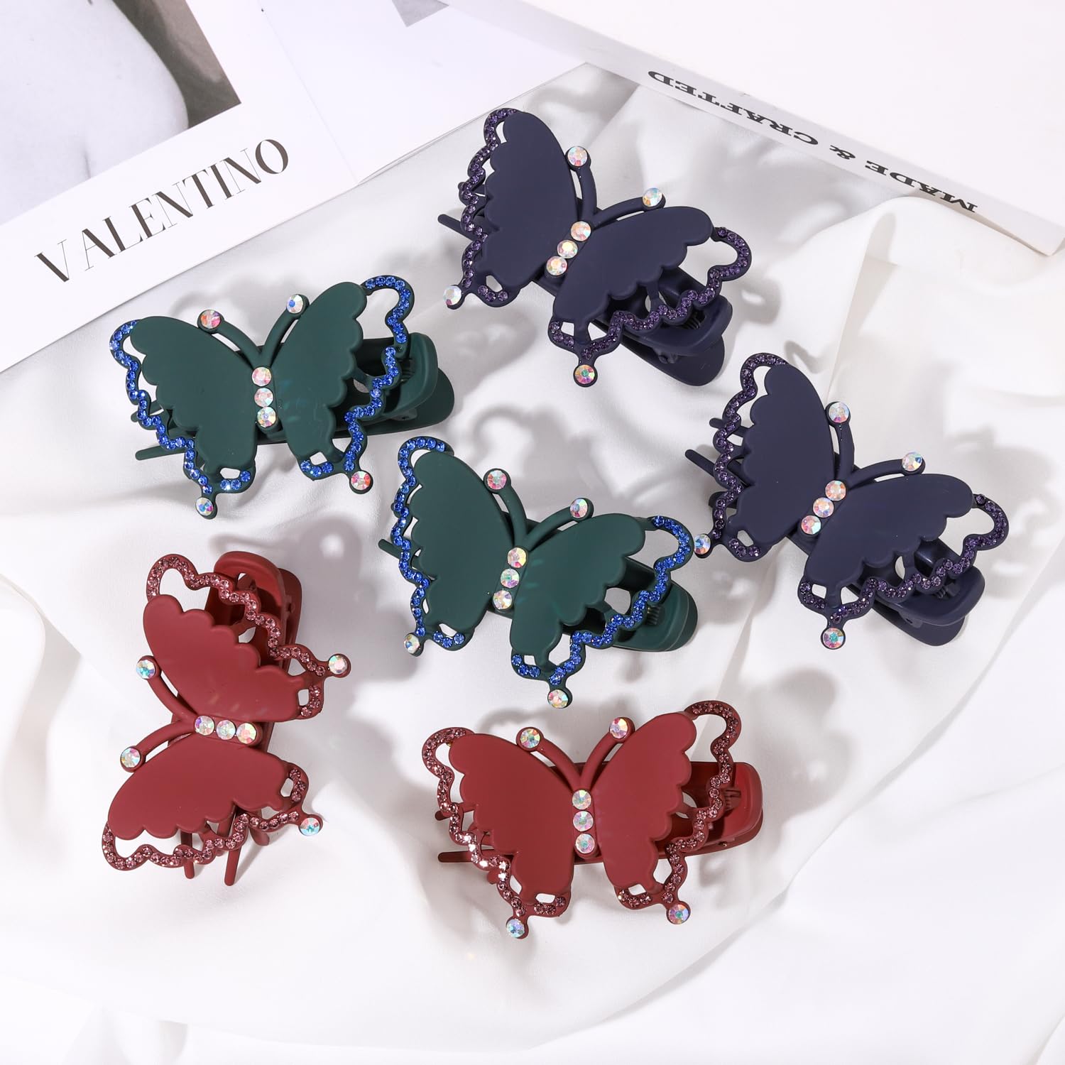 6PCS Sparkly Rhinestone Butterfly Hair Clips - Strong Hold Non-Slip Matte Hair Jaw Clips for Women & Girls (Thick/Thin/Curly Hair) - Perfect for Parties, Weddings & Everyday Styling