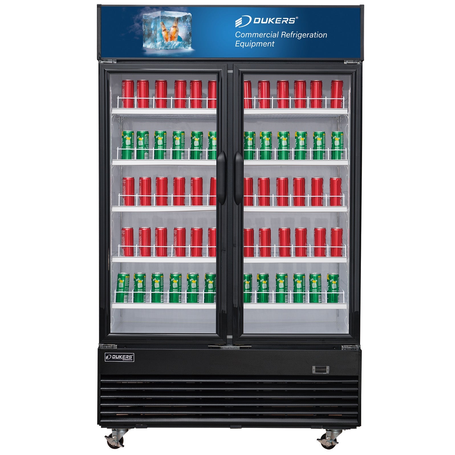 Dukers DSM 48R Commercial Glass Door Refrigerator - 2 Swing Door Merchandiser in Black for Restaurants, Cafes & Retail Stores - Energy Efficient Display Fridge for Beverages, Dairy & Perishable Foods