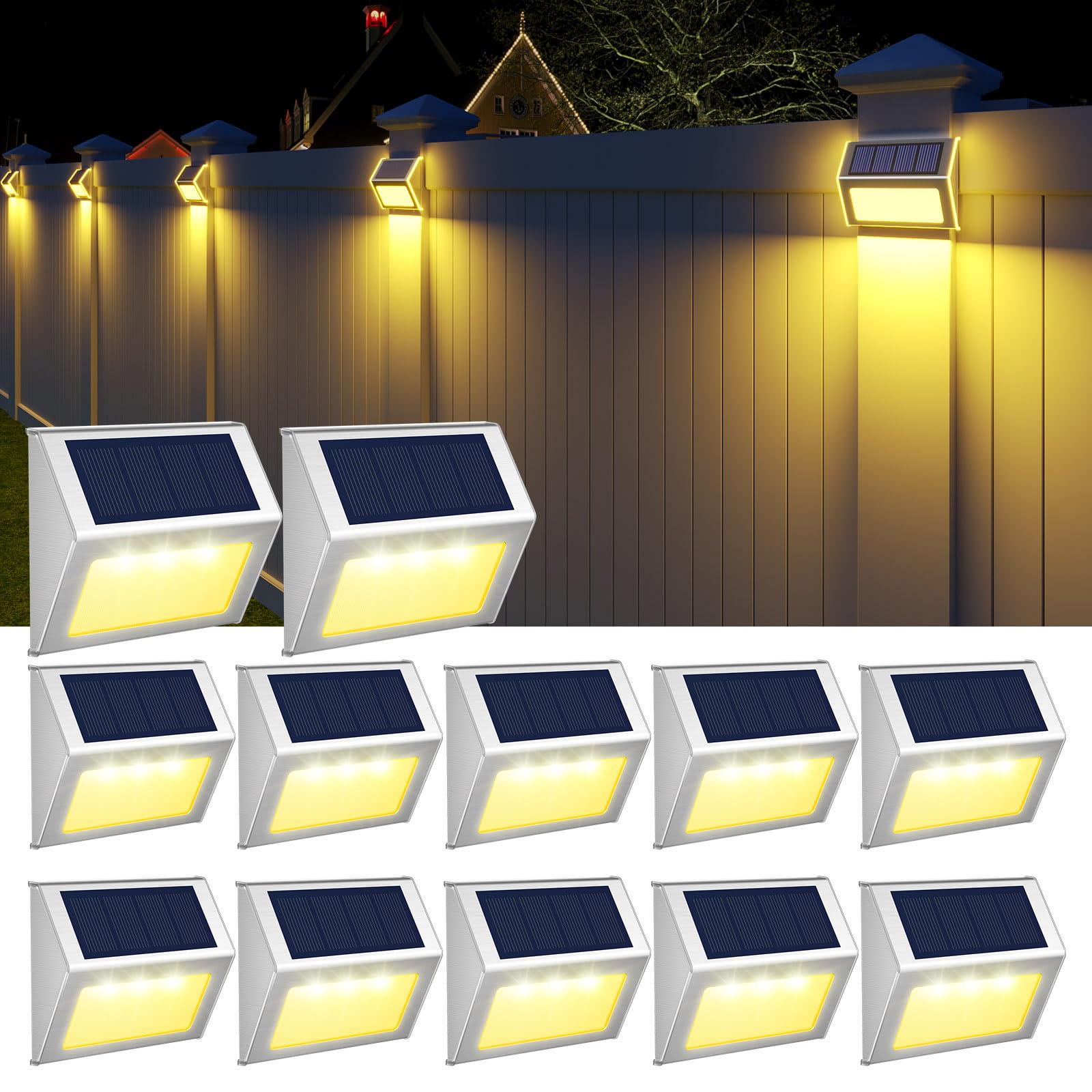 JSOT 12 Pack Solar Deck Lights - Waterproof Outdoor Solar Fence Lights for Garden, Backyard, Patio, Pool, Yard, Wall & Stair Steps | Warm White LED Lighting for Nighttime Safety & Ambience