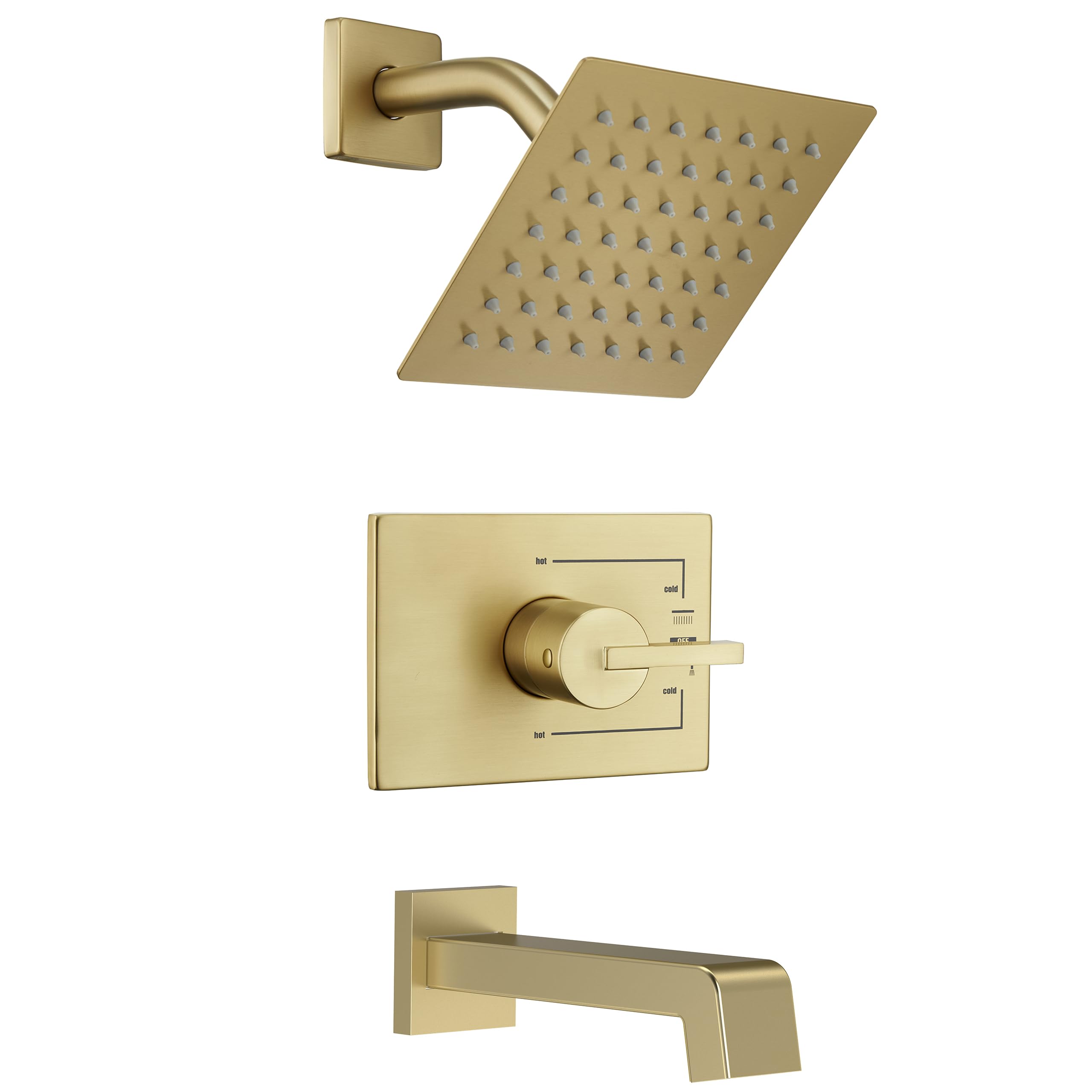 Brushed Gold Shower Fixture Set - 6 Inch Gold Shower Head with Tub Spout & Handle (Valve Included) - Luxury Bathroom Faucet Combo for Modern Home & Spa Experience