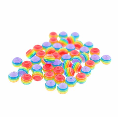 8mm Round Resin Beads - Rainbow Stripe Design - 50pcs Bulk Craft Beads for Jewelry Making, DIY Bracelets, Necklaces & Home Decor Projects