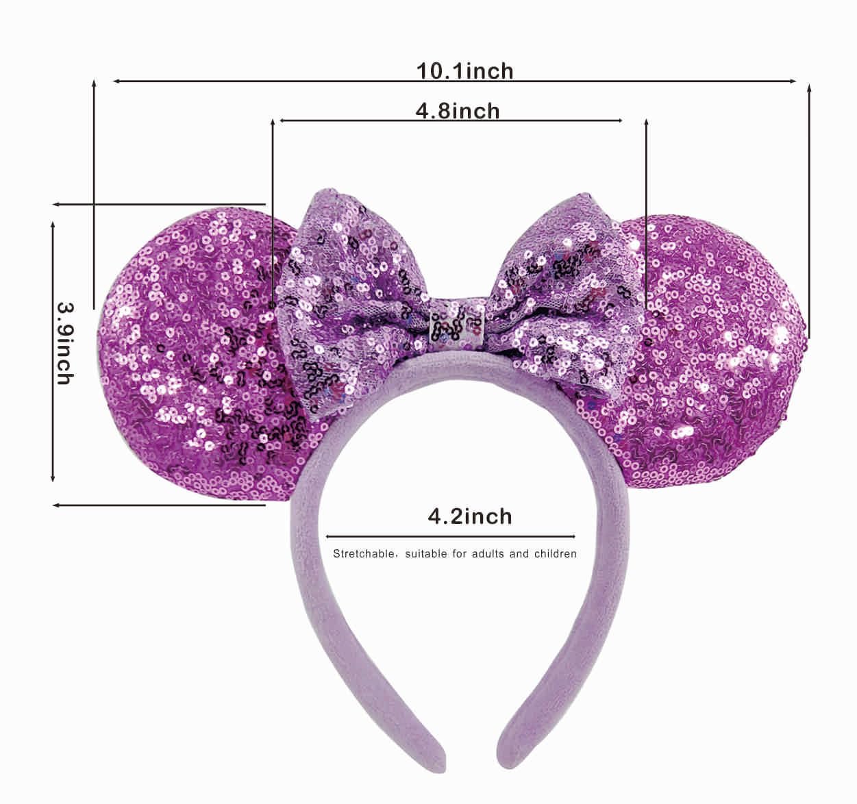 Purple Mouse Ears Headband with Bow & Snowflake - Sparkly Sequins Headpiece for Girls | Disney Princess Costume Accessory, Christmas Party Wear, Cosplay Decoration | Soft Flannel Material for Women & Kids (Great for Theme Parties, Halloween, Character Dress-Up & Holiday Events)