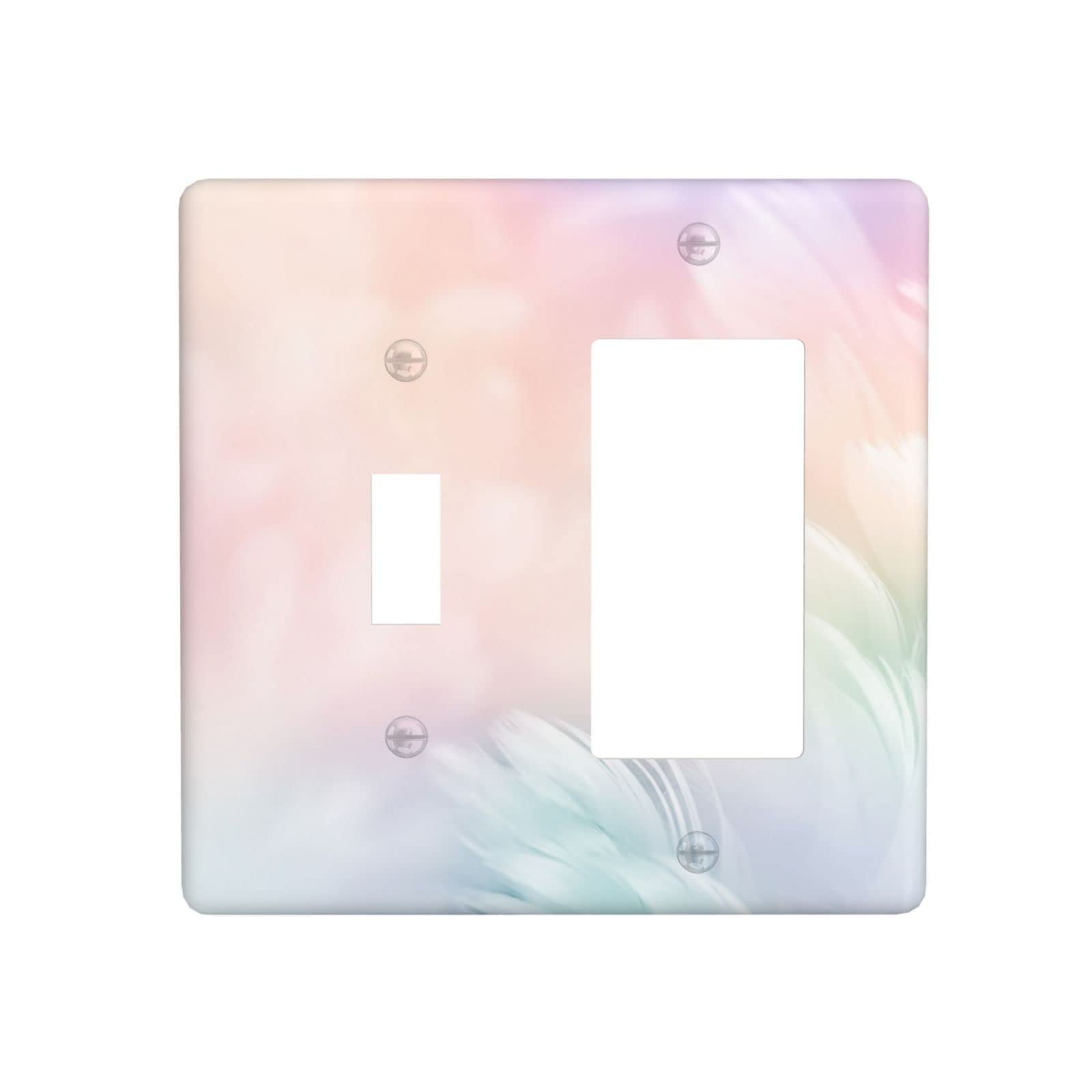 Soft Feathers Switch Plates - Decorative Outlet Covers with Colorful Feather Design (1 Toggle & 1 Decorator Wall Plate) for Home Decor - Perfect for Living Room, Bedroom & Office Wall Decorations
