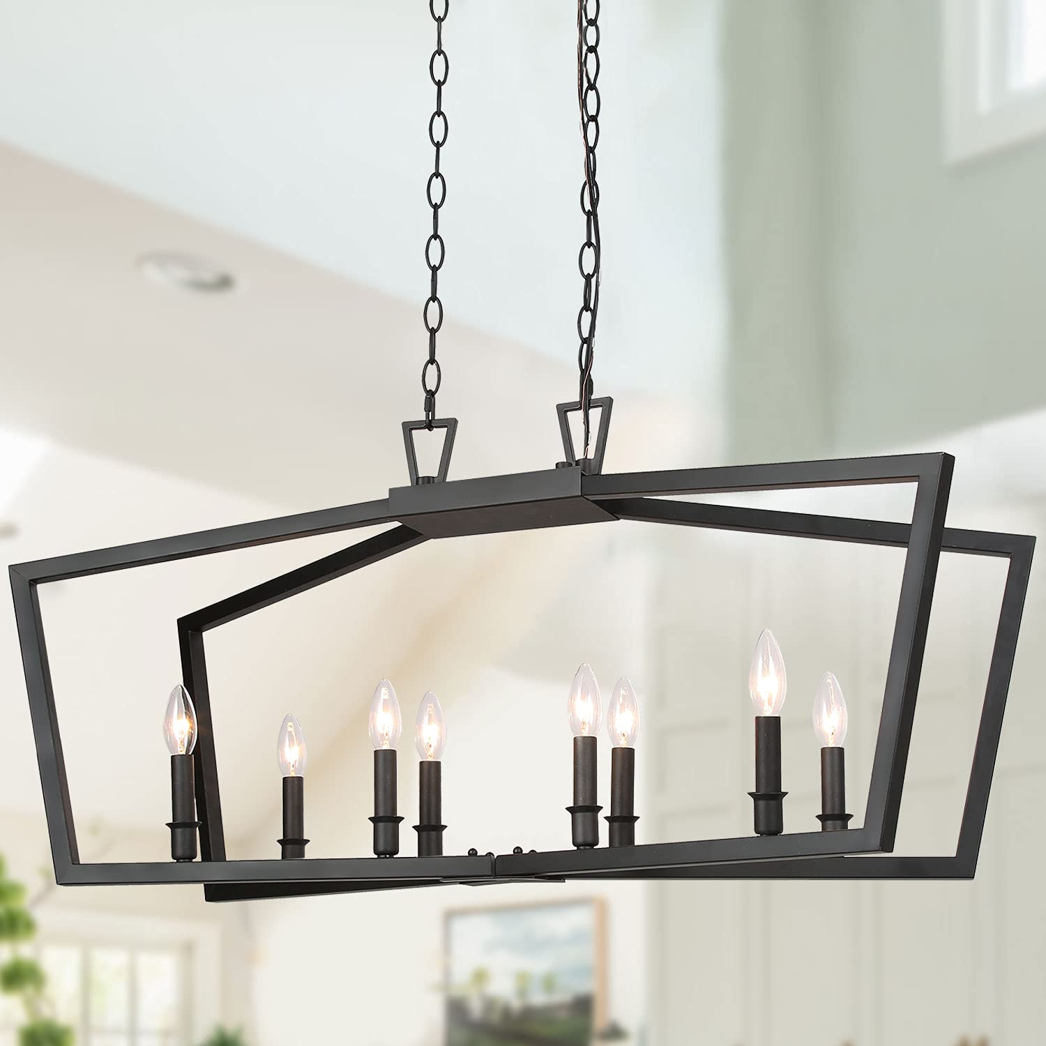 KSANA Black Chandelier - Modern 8-Light Metal Ceiling Fixture for Dining Room & Kitchen Island Lighting | Perfect for Farmhouse, Contemporary Home Decor