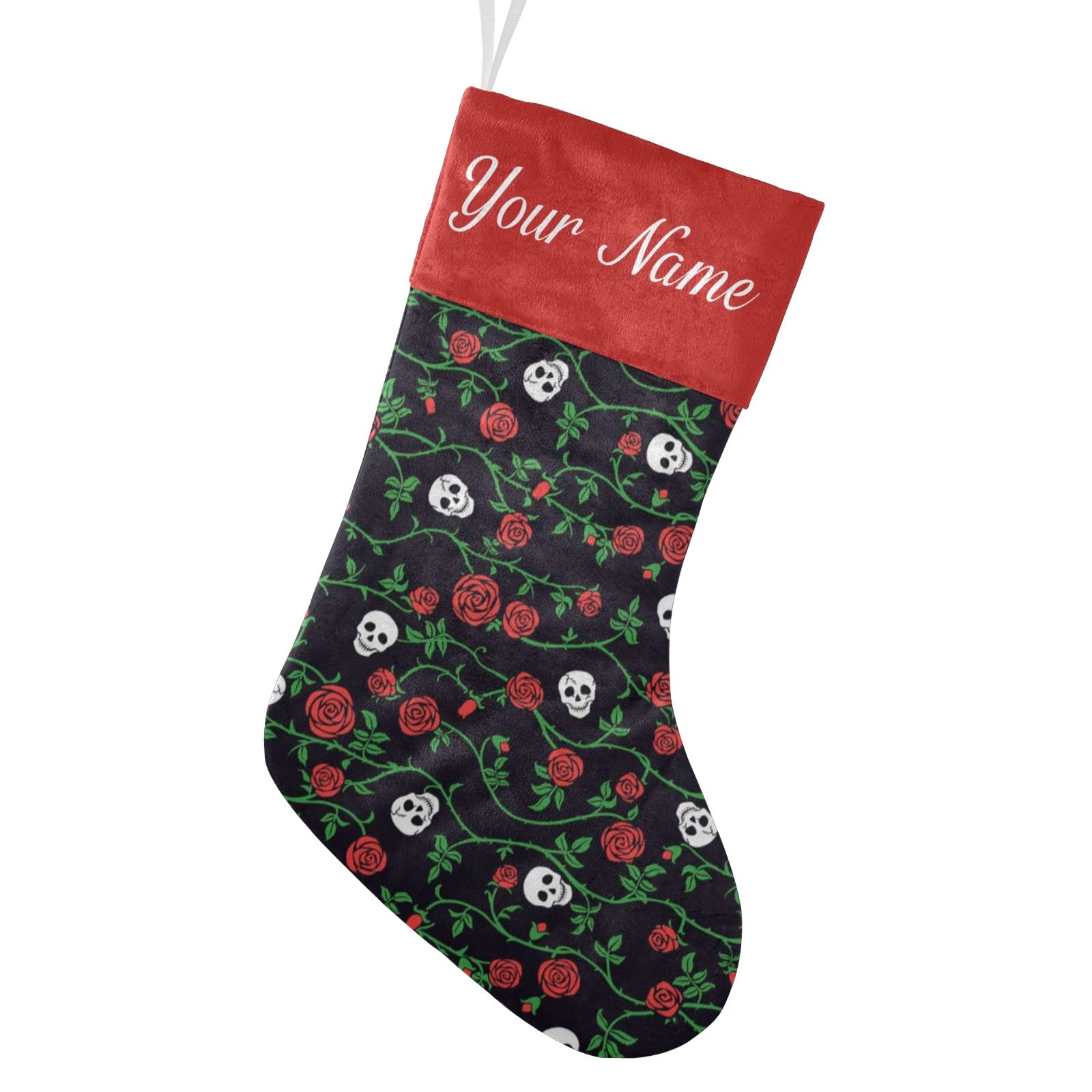 Custom Day of the Dead Skull Rose Christmas Stockings - Personalized Name Holiday Socks for Family Party Decor (17.52 x 7.87 Inches) - Perfect for Halloween, Christmas Gift Exchange & Festive Home Decoration