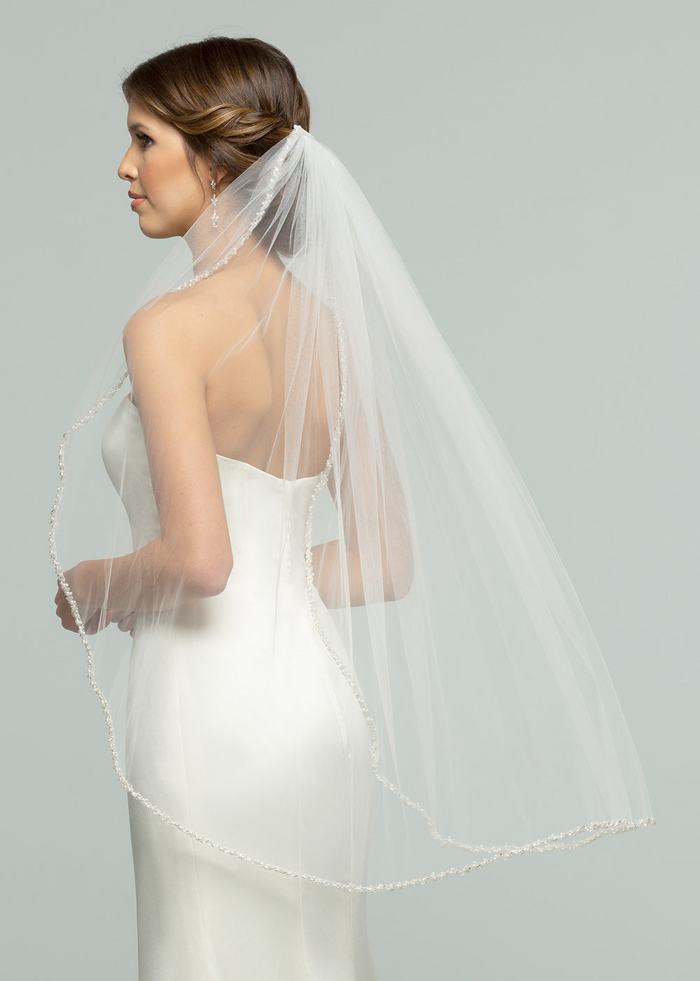 Elegant V1021 Fingertip Veil with Delicate Beading - Perfect for Weddings, Bridal Showers & Formal Events