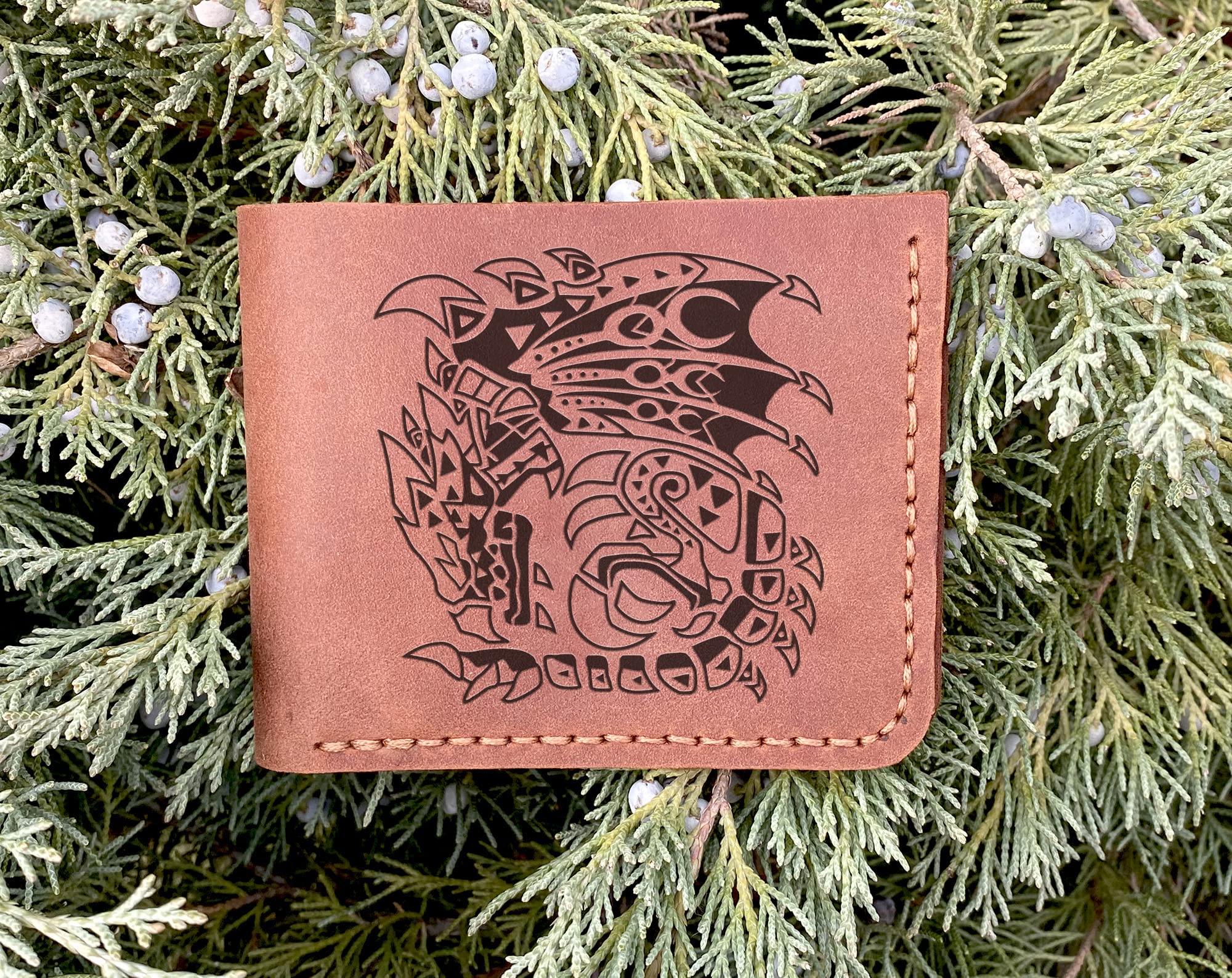 Silver Rathalos Monster Hunter World (MHW) Men's Leather Wallet - Personalized Gaming Gift for Husband, Boyfriend & Gamer - Handmade Custom Geek Present for Christmas & Special Occasions | Durable Slim RFID-Blocking Wallet for Everyday Use & Travel
