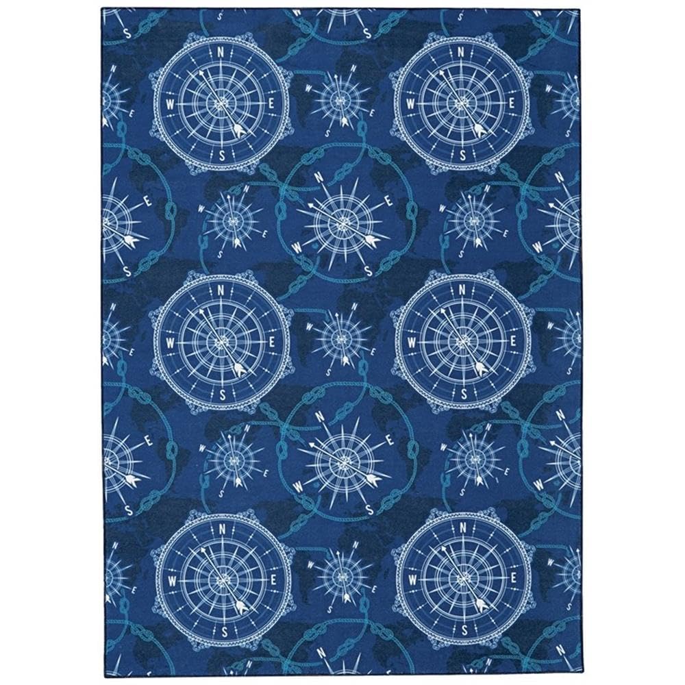 5'x7' Blue Washable Polyester Rug - Soft & Durable Transitional Style for Living Room, Bedroom & Office