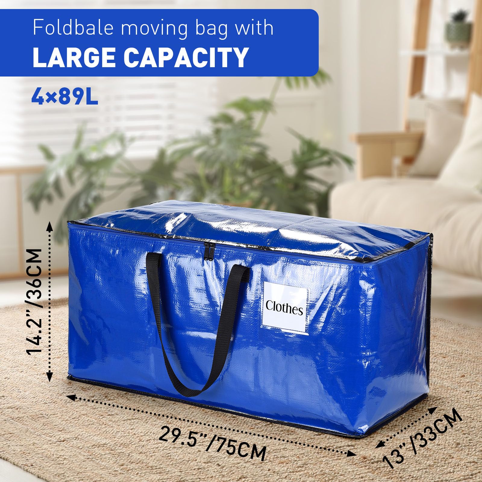 4 Pack Extra Large Heavy Duty Storage Boxes with Lids - Durable Moving Boxes for Home, Office & Warehouse Organization - Perfect for Packing, Moving House & Long-Term Storage (Blue)