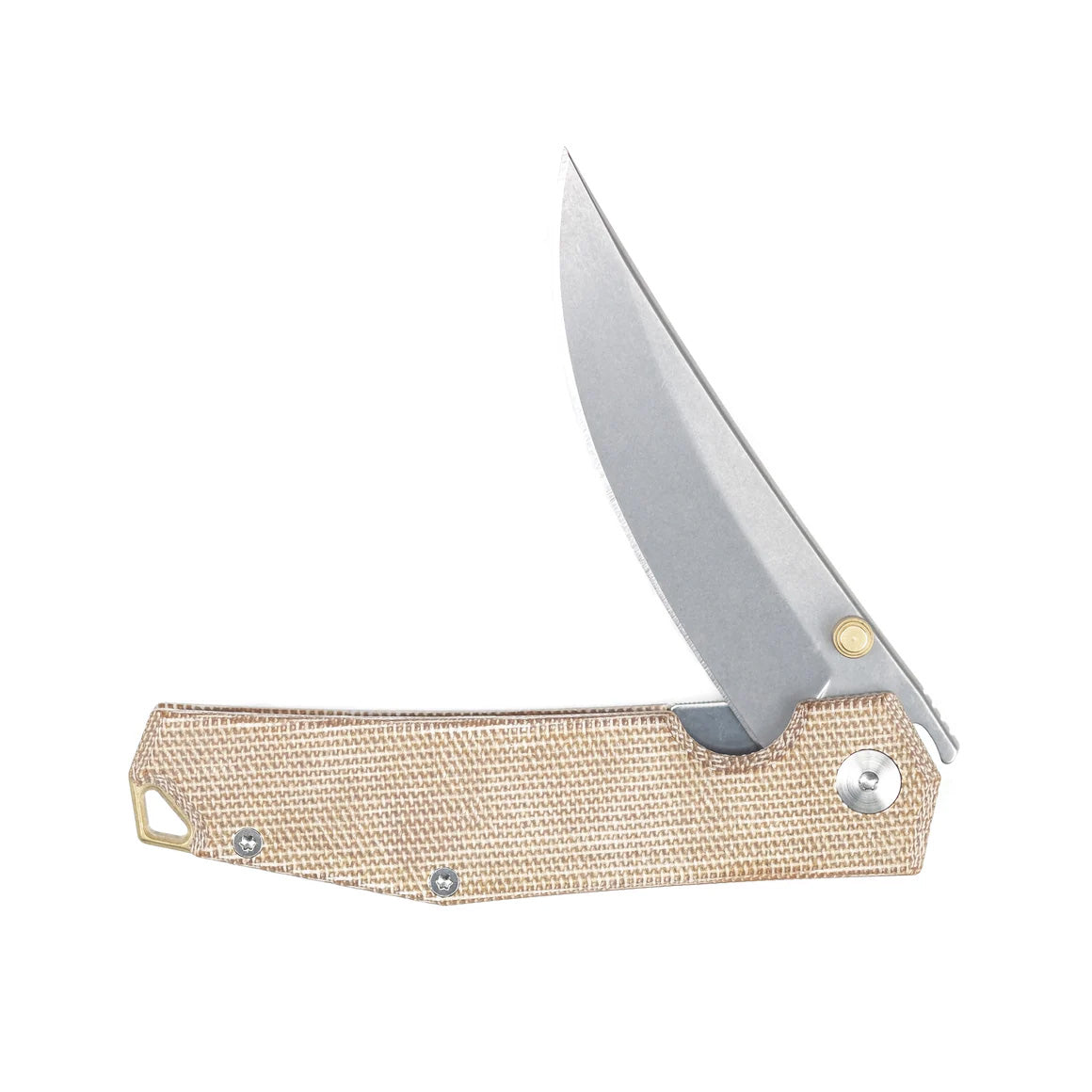 Giant Mouse Ace Clyde Folding Knife - Elmax Steel Blade, Natural Canvas Micarta & Brass Handle - EDC, Camping, Outdoor Survival