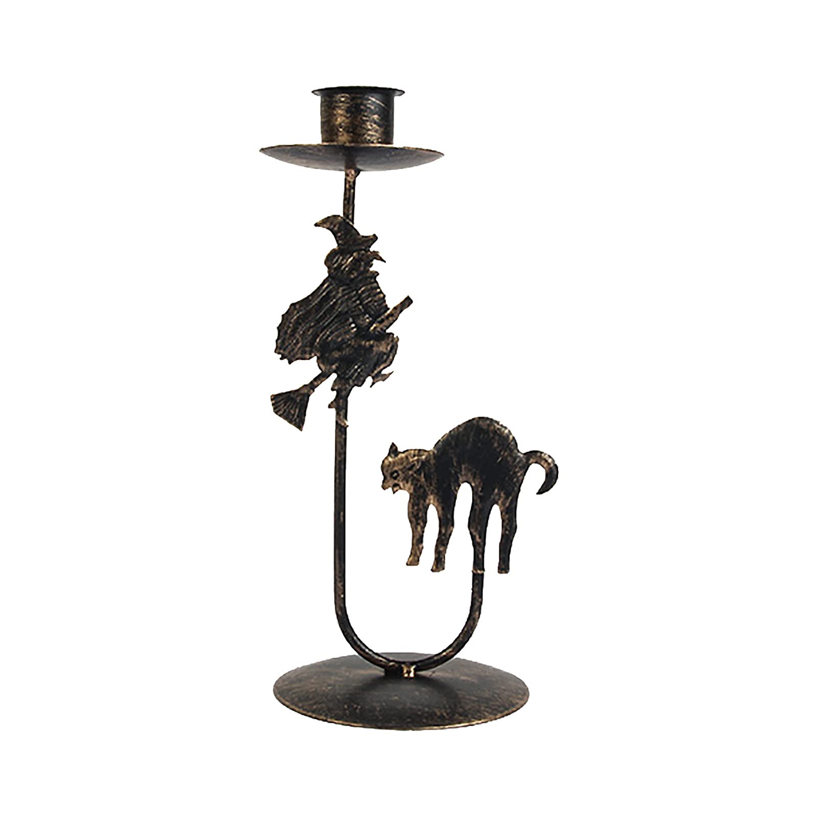 Vintage Wrought Iron Candle Holder - Halloween & Home Decor, Antique Style Candle Stand for Tabletop, Fireplace, or Outdoor Decorations