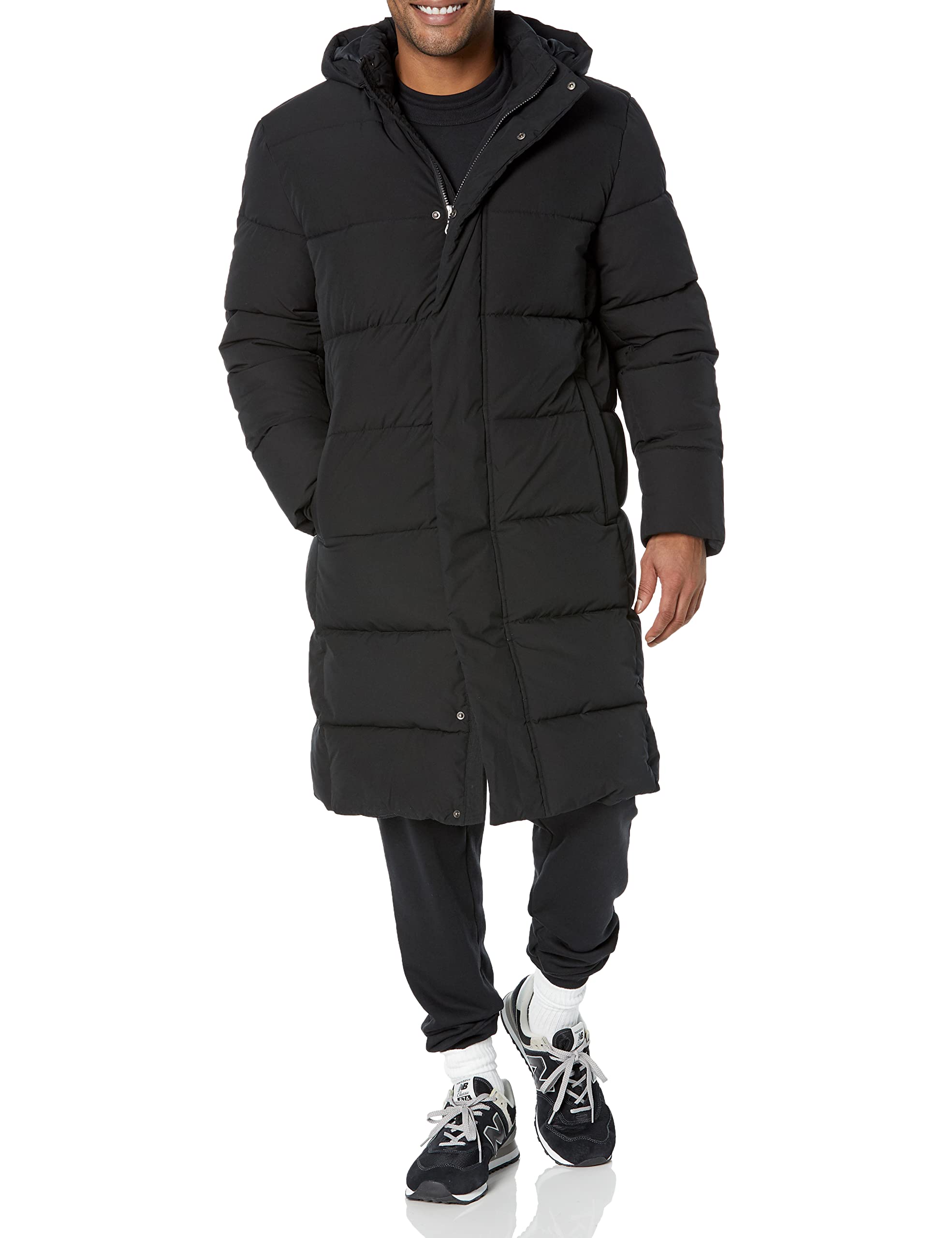 Amazon Essentials Men's Recycled Polyester Hooded Long Puffer Jacket - Lightweight Winter Coat for Outdoor Activities & Casual Wear