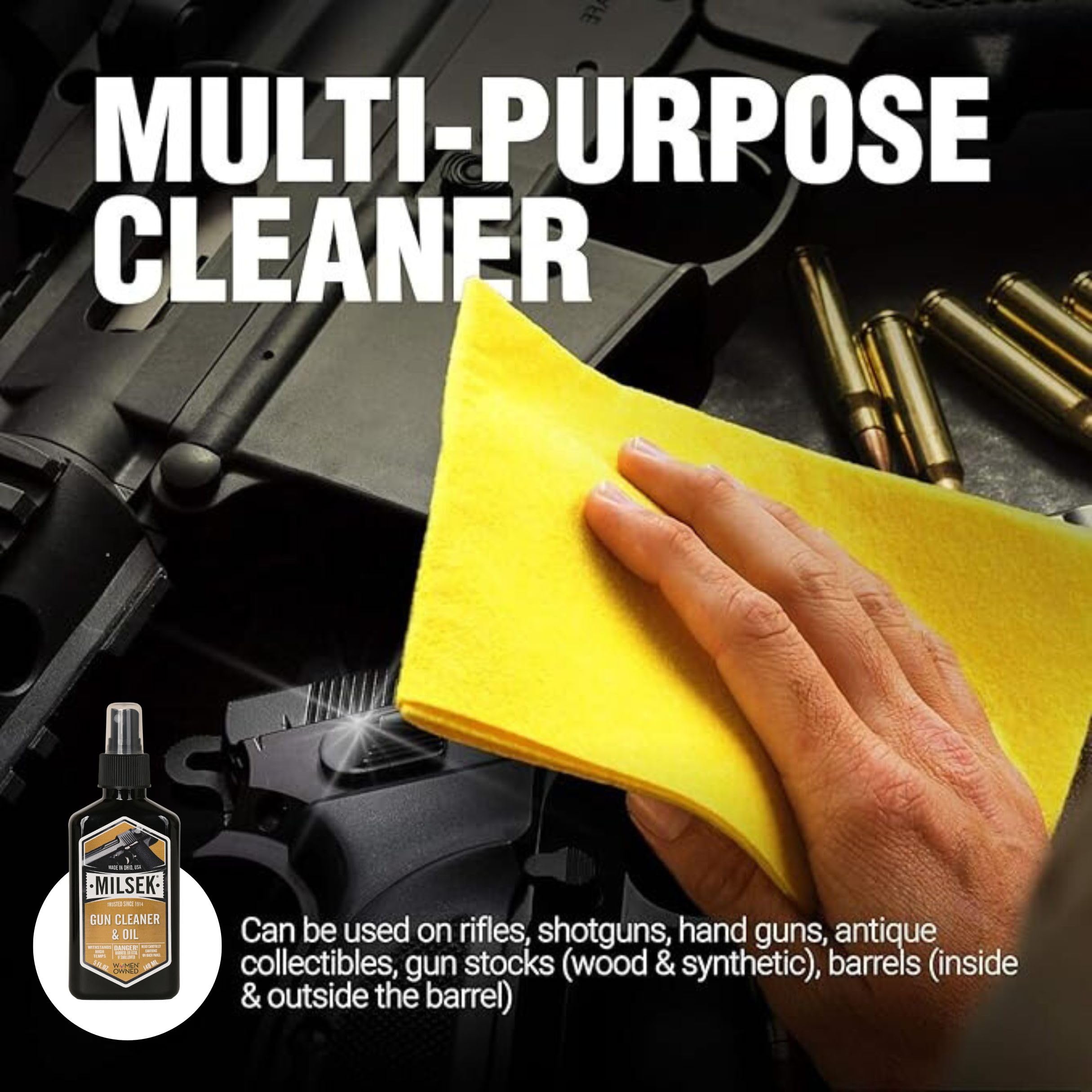Milsek Gun Cleaner & Oil - 5 Fl Oz Rifle, Shotgun, Handgun & Pistol Cleaning Kit - Rust Remover & Lubricant for Firearm Maintenance - Perfect for Hunting, Shooting Range & Gun Safety Care