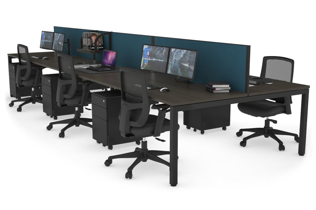 Quadro Square Legs 6-Person Office Workstation Desk - 1200L x 800W with Cable Management Scallop - Ideal for Open Office Layouts & Collaborative Workspaces