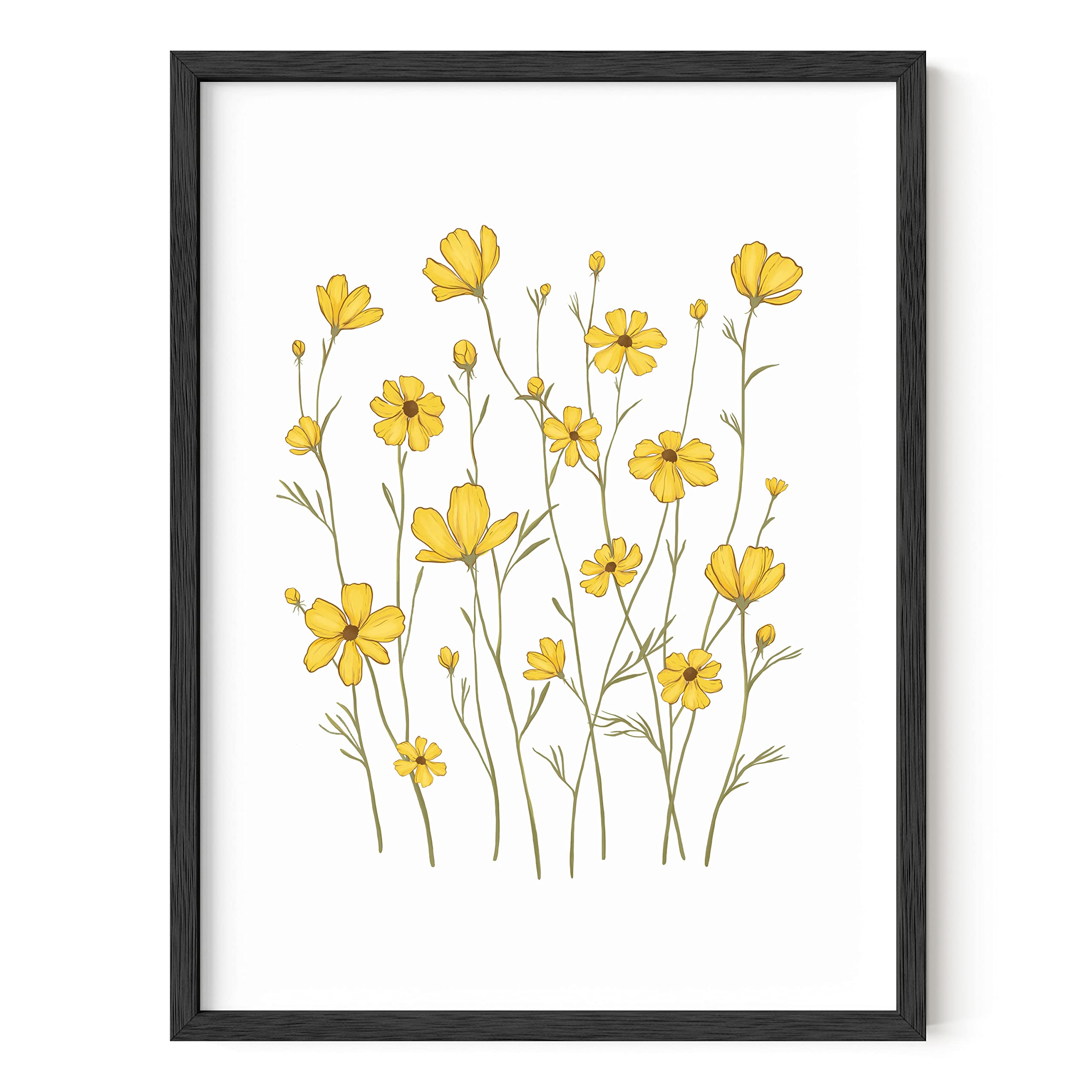 Sunflower Wall Art - Yellow Flowers Poster with Beige Frame (12x16) | Vibrant Yellow & White Home Decor for Bedroom, Living Room & Office | Perfect Wall Picture for Farmhouse, Boho & Modern Interior Design