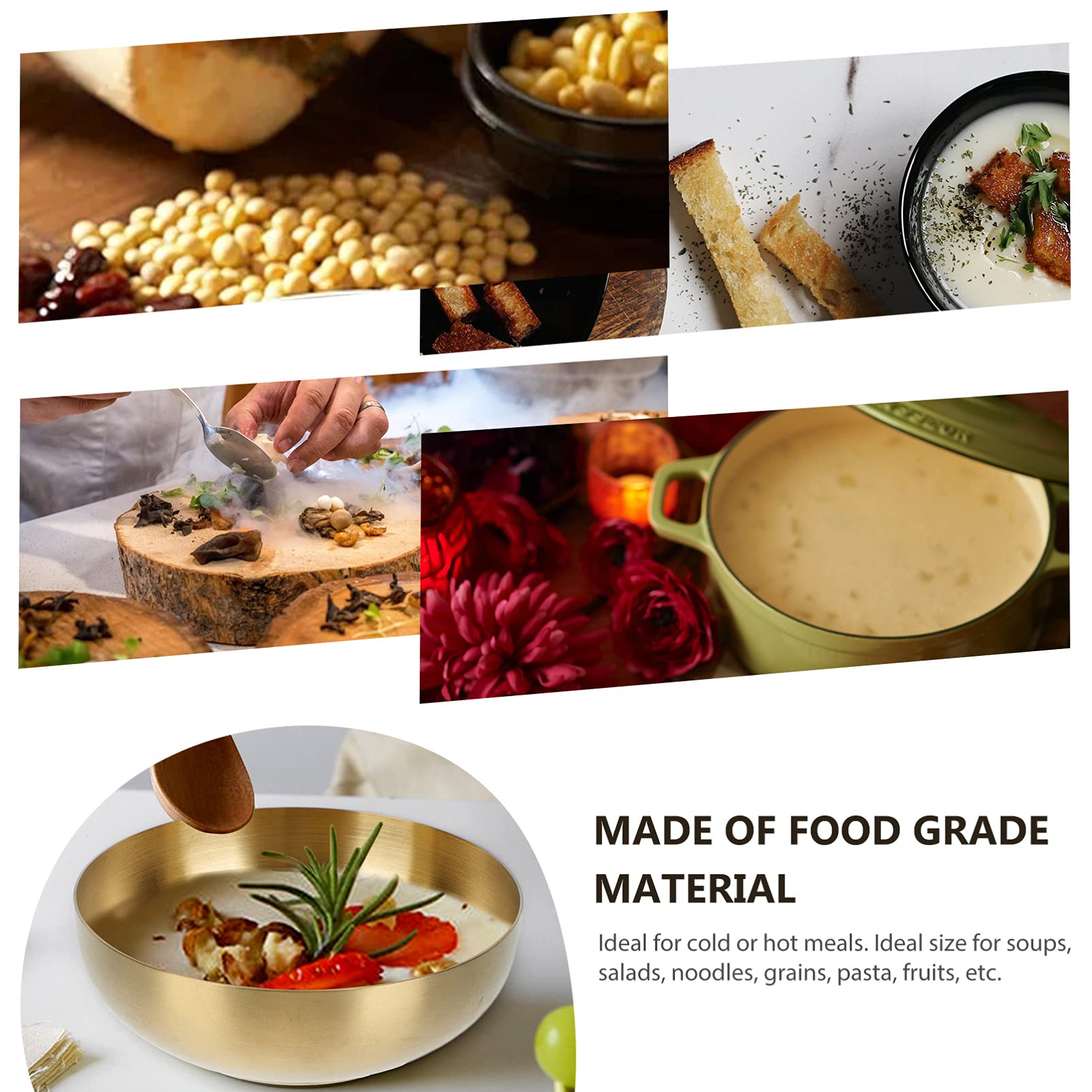 Premium Stainless Steel Double-Walled Rice & Cereal Bowls - 12cm Gold Heat-Insulated Serving Bowls for Ice Cream, Soup & Mixing - Durable Kitchenware for Restaurants, Picnics & Home Dining
