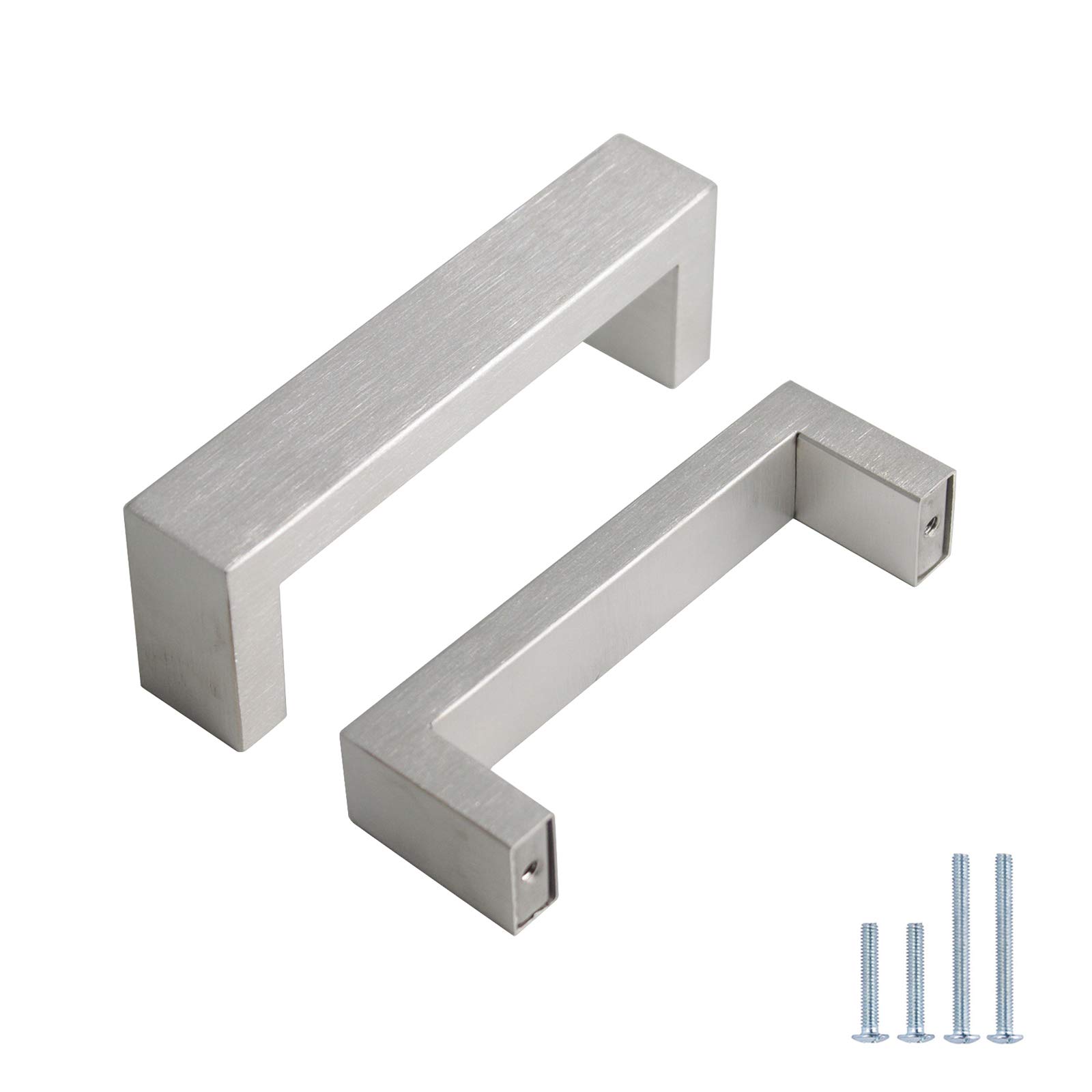 5 Pack Brushed Nickel Cabinet Handles - 3-3/4 Inch (96mm) Hole Center Square Bar Drawer Pulls, Stainless Steel Wide Style Kitchen Cabinet Hardware for Dresser, Cupboard & Home Renovation - Perfect for Modern Kitchen & Bathroom Upgrade
