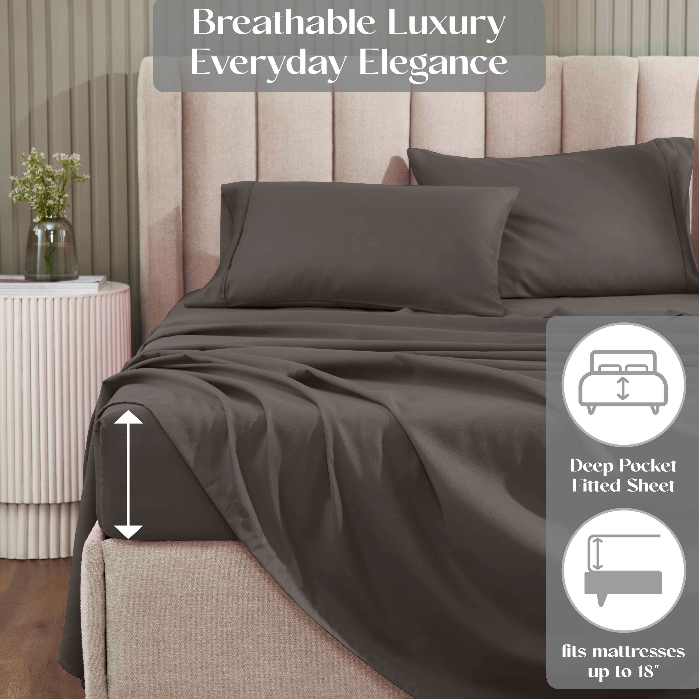 1200 Thread Count Cotton Rich Solid Deep Pocket Bed Sheet Set - Queen Size, Ultra Soft & Breathable - Perfect for Luxury Hotels, Guest Rooms & Master Bedrooms