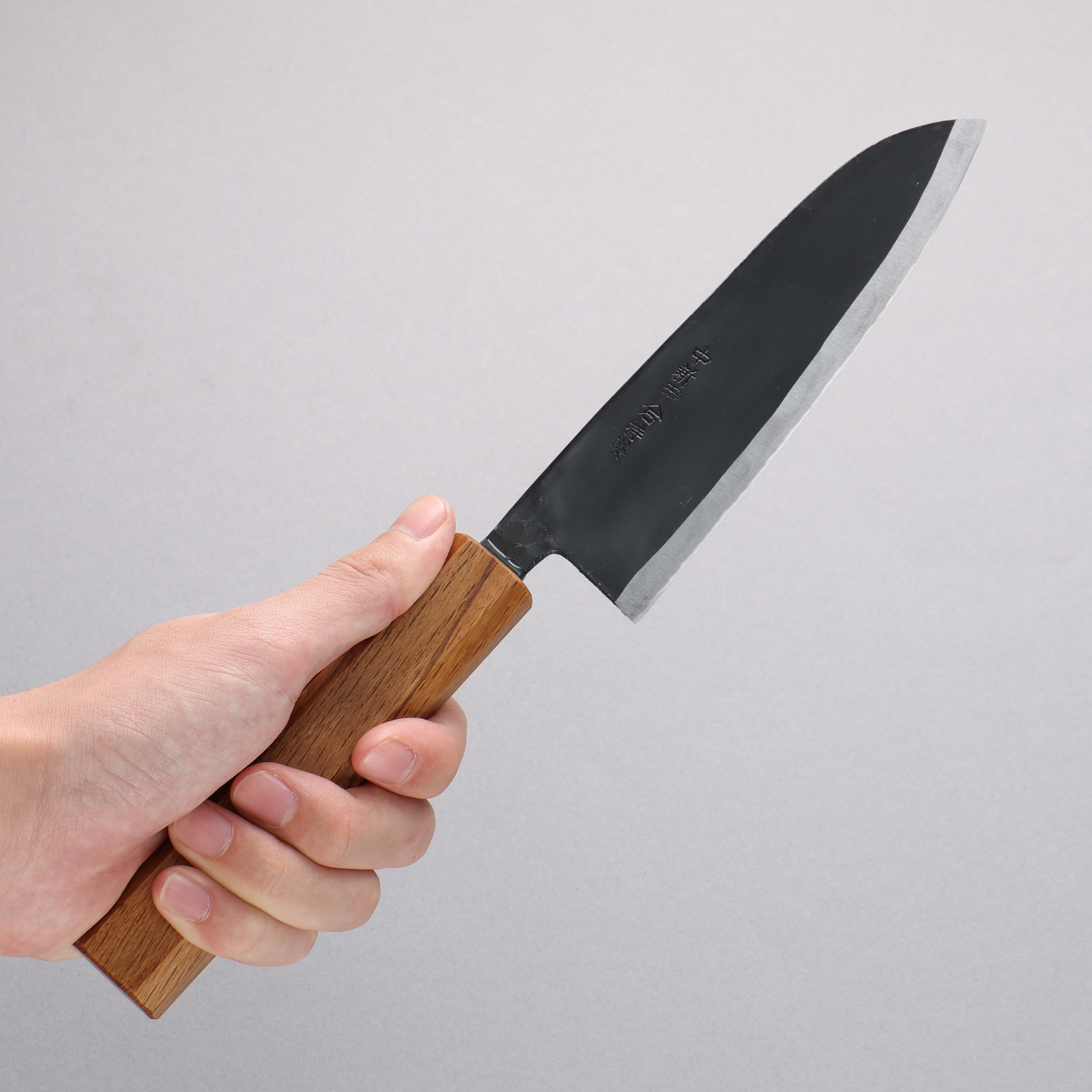 Premium Nakaniida White Steel No.2 Santoku Knife 150mm - Black Finish with Oak Handle - Japanese Kitchen Knife for Professional Chefs & Home Cooking - Perfect for Slicing, Dicing & Chopping Vegetables, Meat & Fish