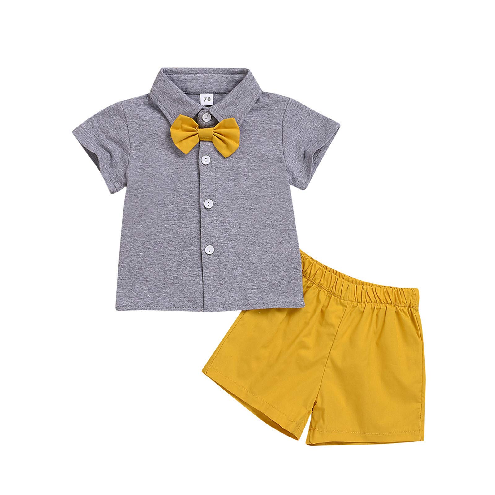 Toddler Boys' Summer Outfit Set - Button Down Blouse & Shorts with Bow Tie | Gentlemen Style Casual Wear for Kids | Perfect for Parties, School & Family Photos