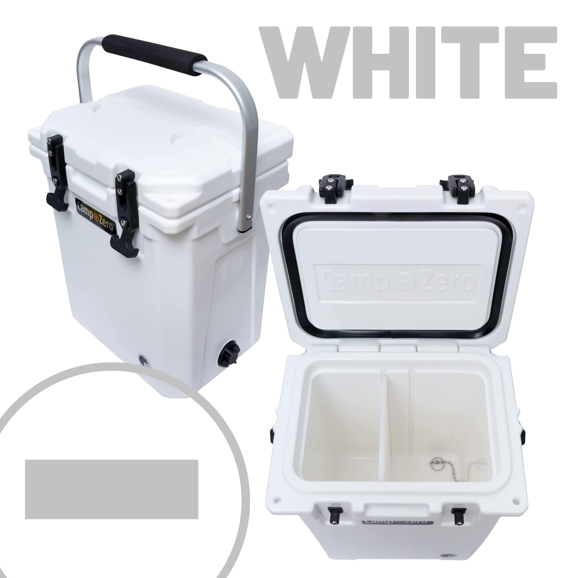 CAMP-ZERO 16L/16.9 Quart Portable Hard Cooler with Divider - Insulated for Drinks, Wine Bottles & Food - Perfect for Beach, Picnics, Boating, Camping & Travel - Features 2 Molded Cup Holders & Folding Aluminum Handle - Great for Outdoor Adventures, Tailgating & Road Trips