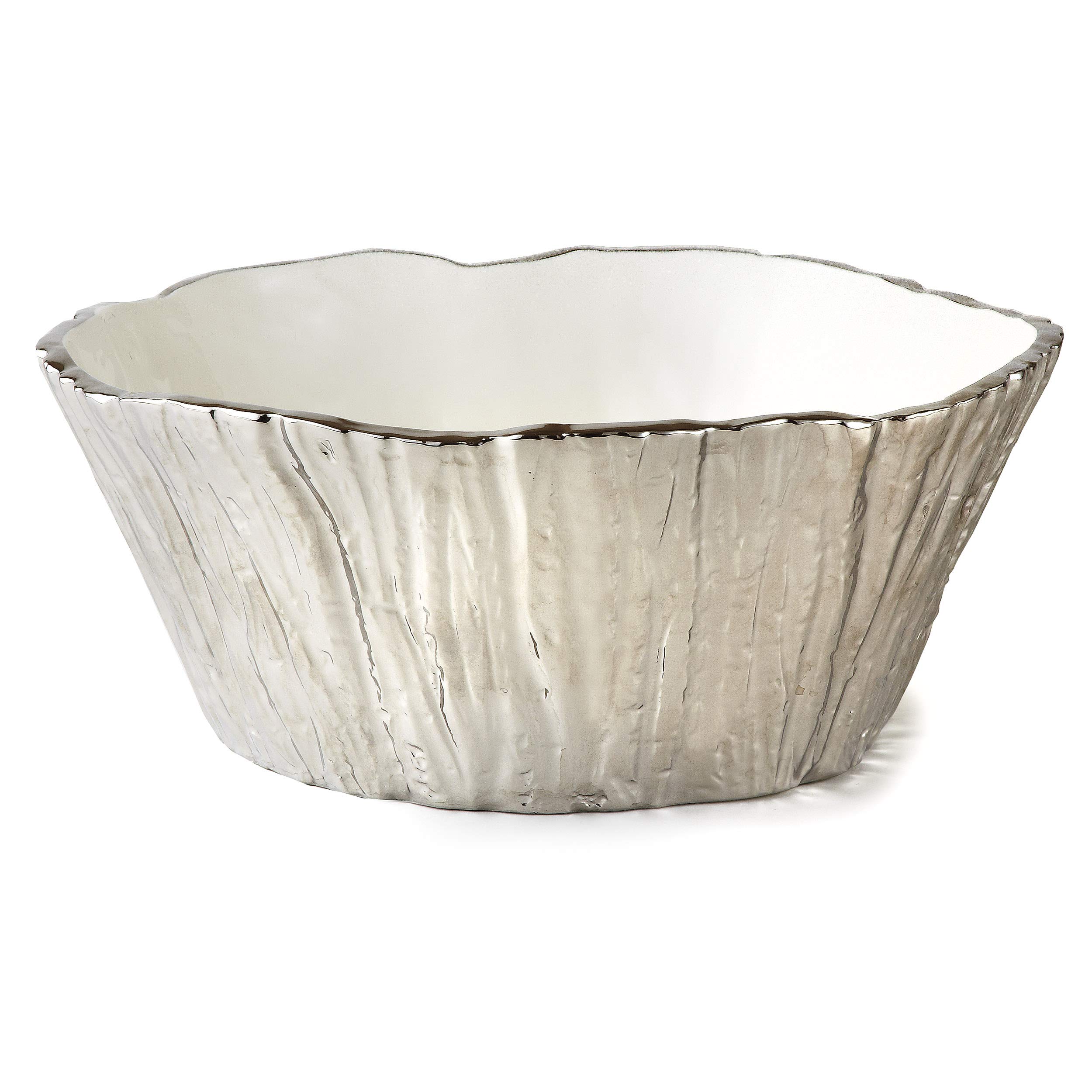 10.5 Inch Silver Tree Bark Porcelain Serving Bowl - Elegant Dinnerware for Entertaining, Holiday Meals & Special Occasions