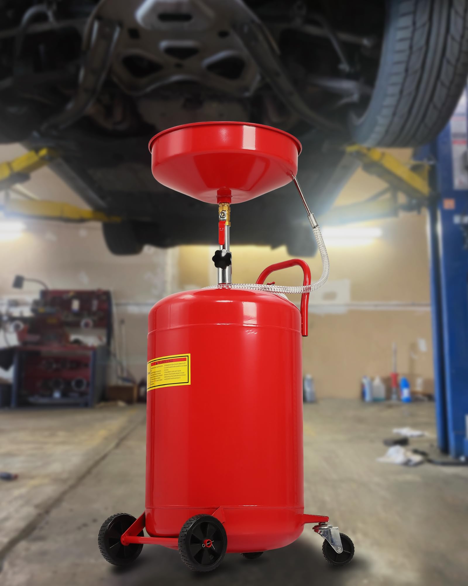 GARVEE 18 Gallon Portable Oil Drain Tank - Air Operated Waste Oil Container with Adjustable Funnel Height & Wheels for Easy Transport - Ideal for Car, Truck & SUV Oil Changes in Garages & Auto Shops