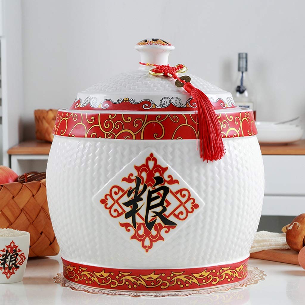 Premium Airtight Food Storage Container - Large Capacity Ceramic Rice Jar with Lid, Chinese Style Design for Rice, Pet Food & Dry Goods | Perfect for Kitchen, Pantry Organization & Holiday Gifts
