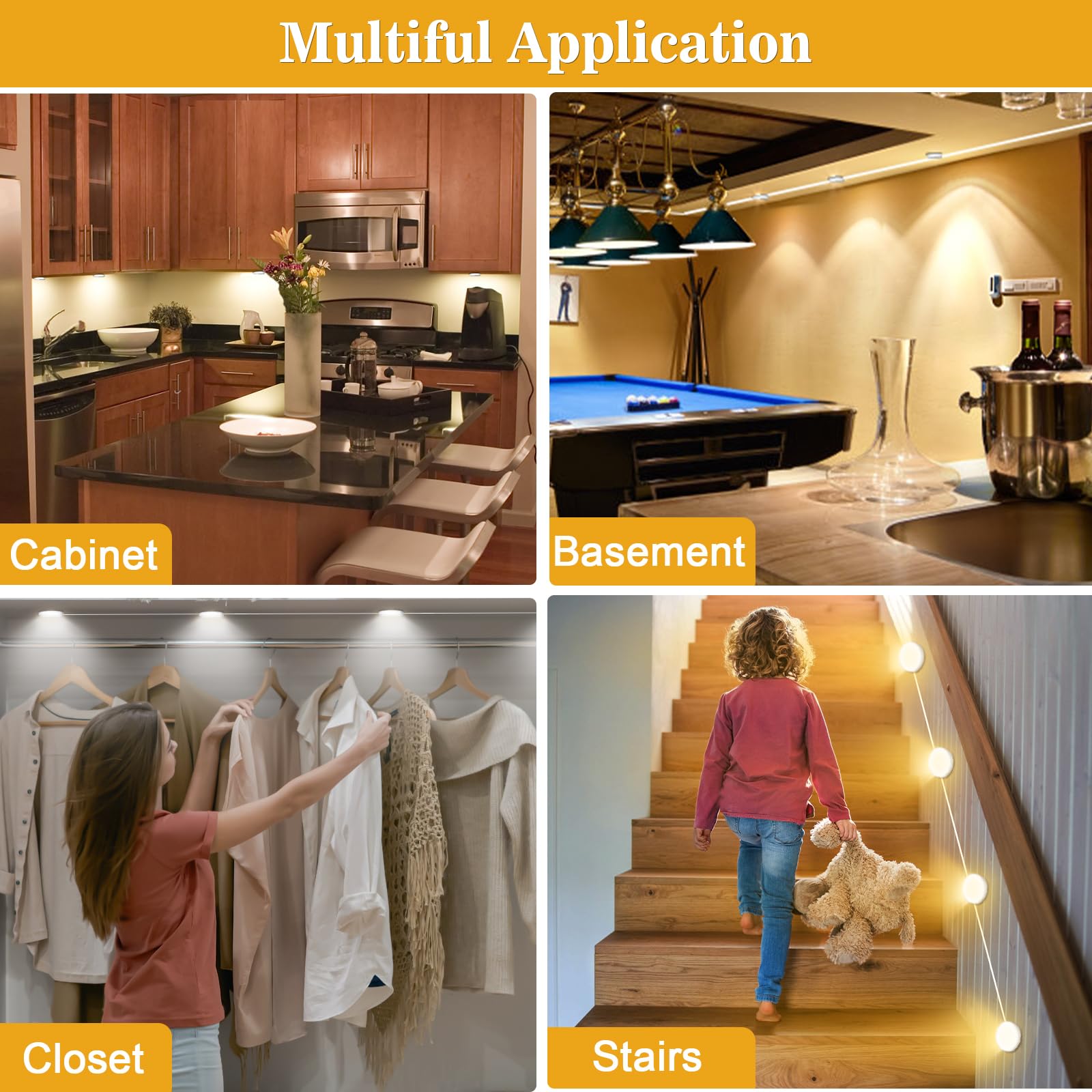 Daymeet Motion Sensor Under Cabinet Lights - 3 Colors for Kitchen & Closet