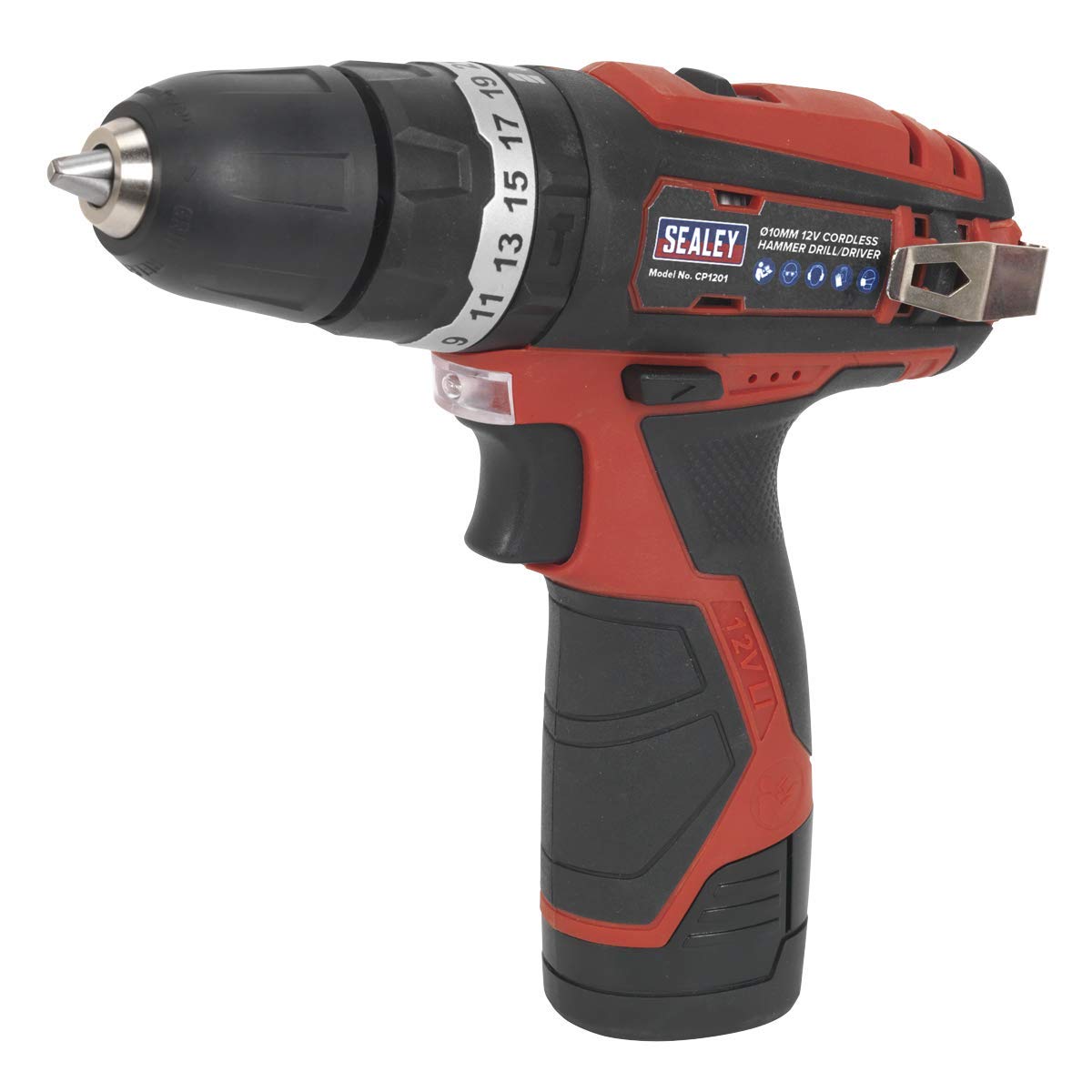 Sealey CP1201KIT 12V Li-ion Hammer Drill/Driver Kit with 2 Batteries & 10mm Chuck - Perfect for DIY Projects, Home Repairs & Construction Work