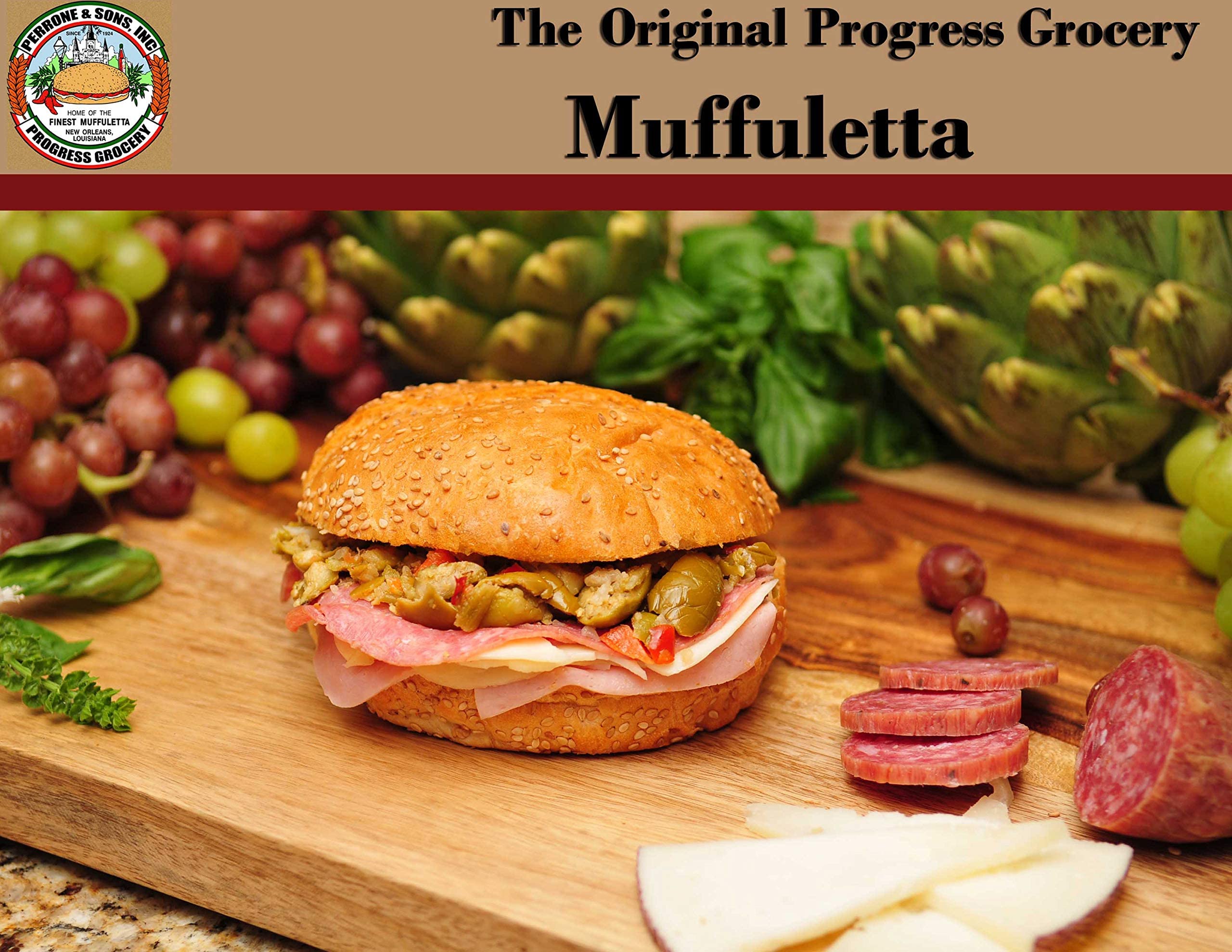 Authentic New Orleans Muffuletta Olive Salad Sandwich - Progress Grocery (8 Inch, 2 Pack) | Perfect for Picnics, Parties & Quick Lunches