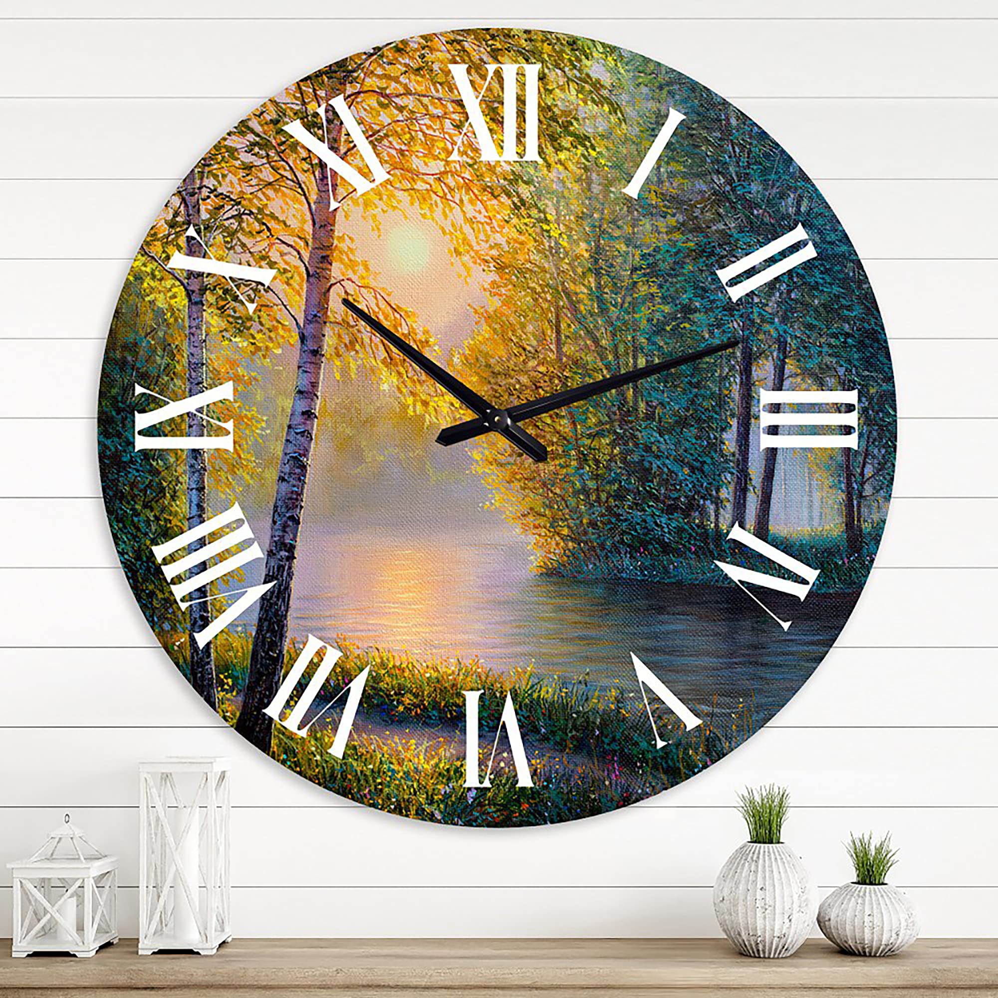 Lake House Wall Clock - 'Morning Summer with Beautiful River Spring Forest' Landscape Nature Large Wall Clock for Kitchen, Living Room, Bedroom & Office Decor | Perfect for Rustic, Farmhouse & Coastal Home Décor