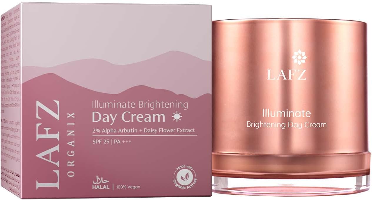 Lafz Organix Illuminate Brightening Day Cream 50g - Vitamin C Face Moisturizer for Glowing Skin, Dark Spot Corrector & Hydration - Perfect for Daily Skincare Routine & Anti-Aging Care