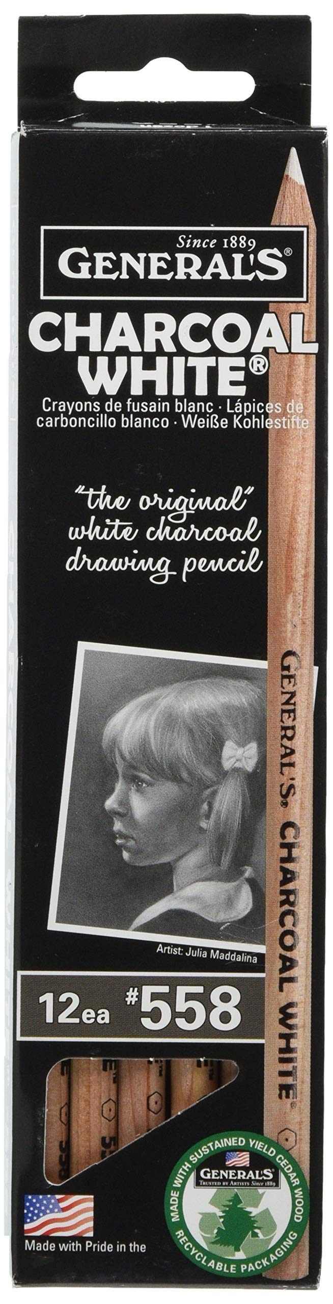 General's Charcoal White Pencils - Pack of 3 | Premium Sketching & Drawing Pencils for Artists | Perfect for Shading, Highlighting & Mixed Media Artwork