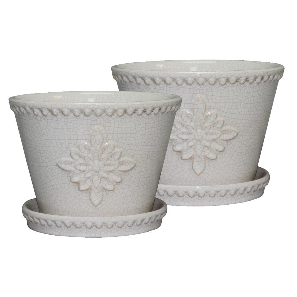 Southern Patio 8 Inch Ceramic Lorna Planter Set of 2 - Pearl White Flower Pots for Indoor Plants, Outdoor Garden Decor, Patio & Home Décor
