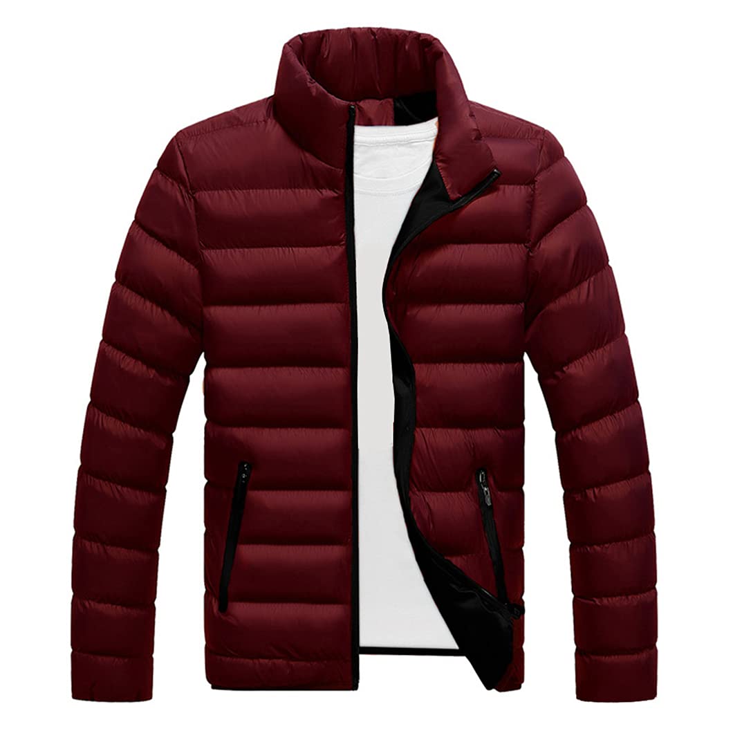 Men's Winter Warm Thick Padded Down Jacket - Stand Collar Zipper Coat for Cold Weather - Perfect for Outdoor Activities, Hiking & Daily Wear