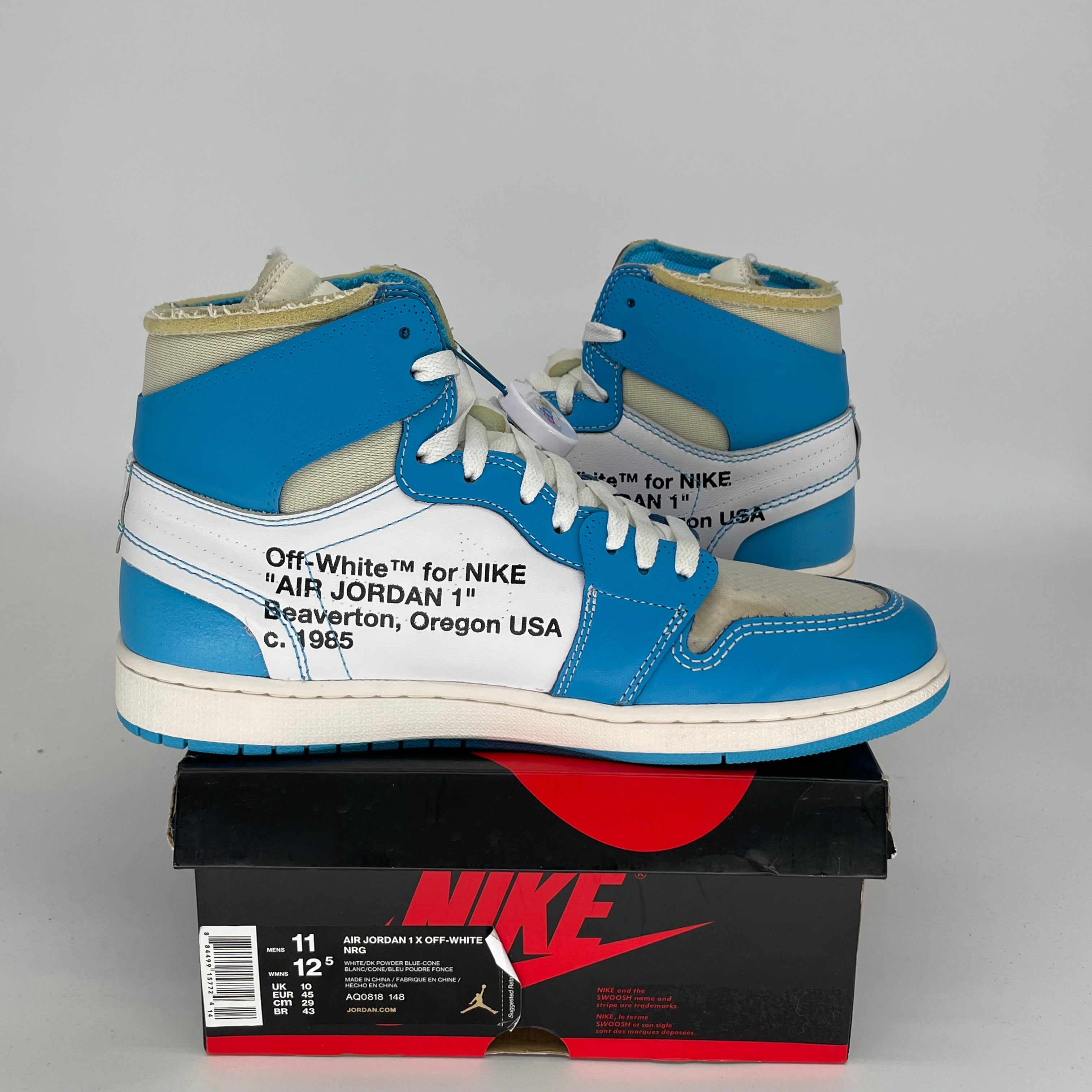 Authentic Air Jordan 1 Off-White University Blue Sneakers - Men's Size 11 (AQ0818-148) | Limited Edition Basketball Shoes for Streetwear & Collectors