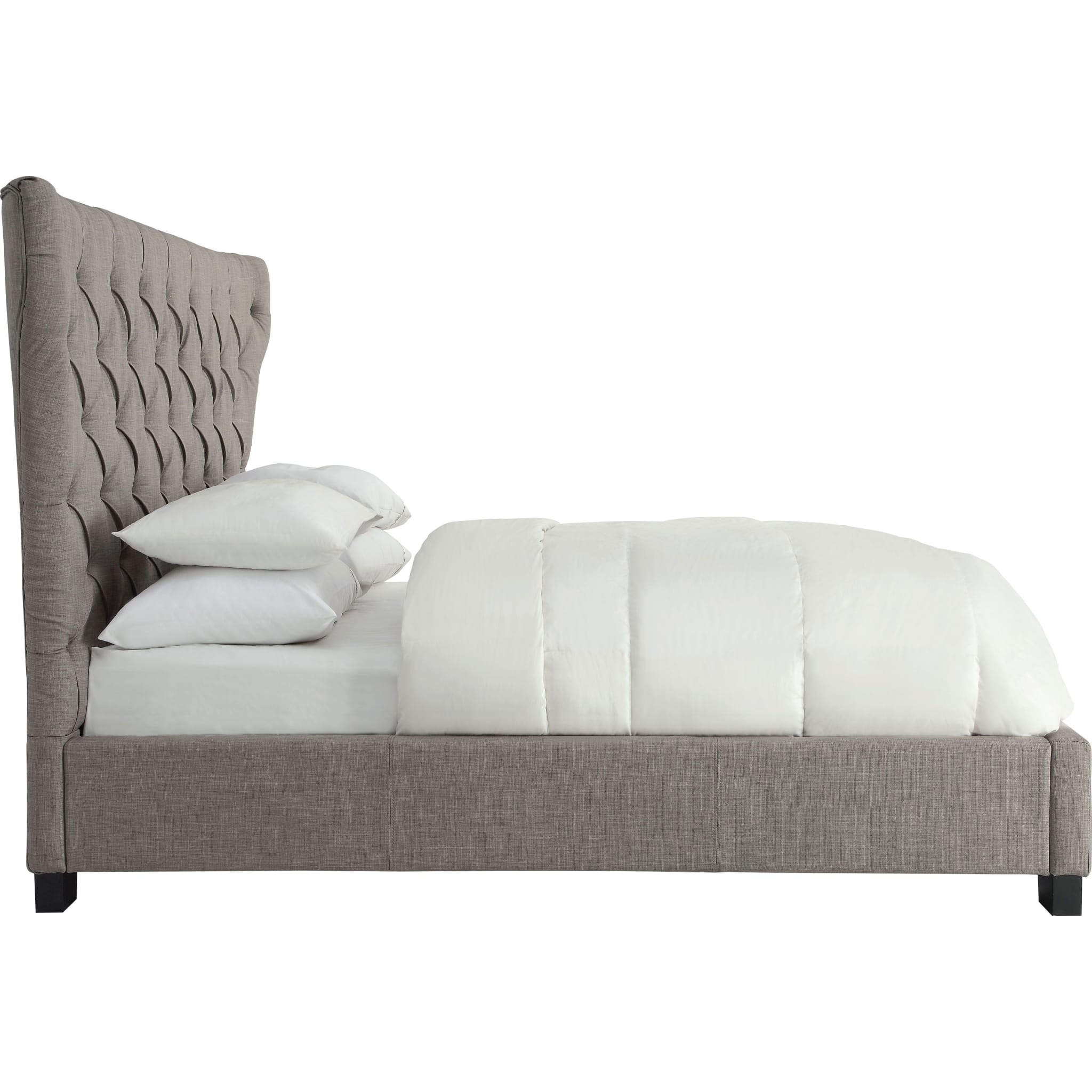 Melina Upholstered Footboard Storage Bed with Drawers - Dolphin Linen Fabric Queen Size Platform Bed Frame for Bedroom, Guest Room or Small Space