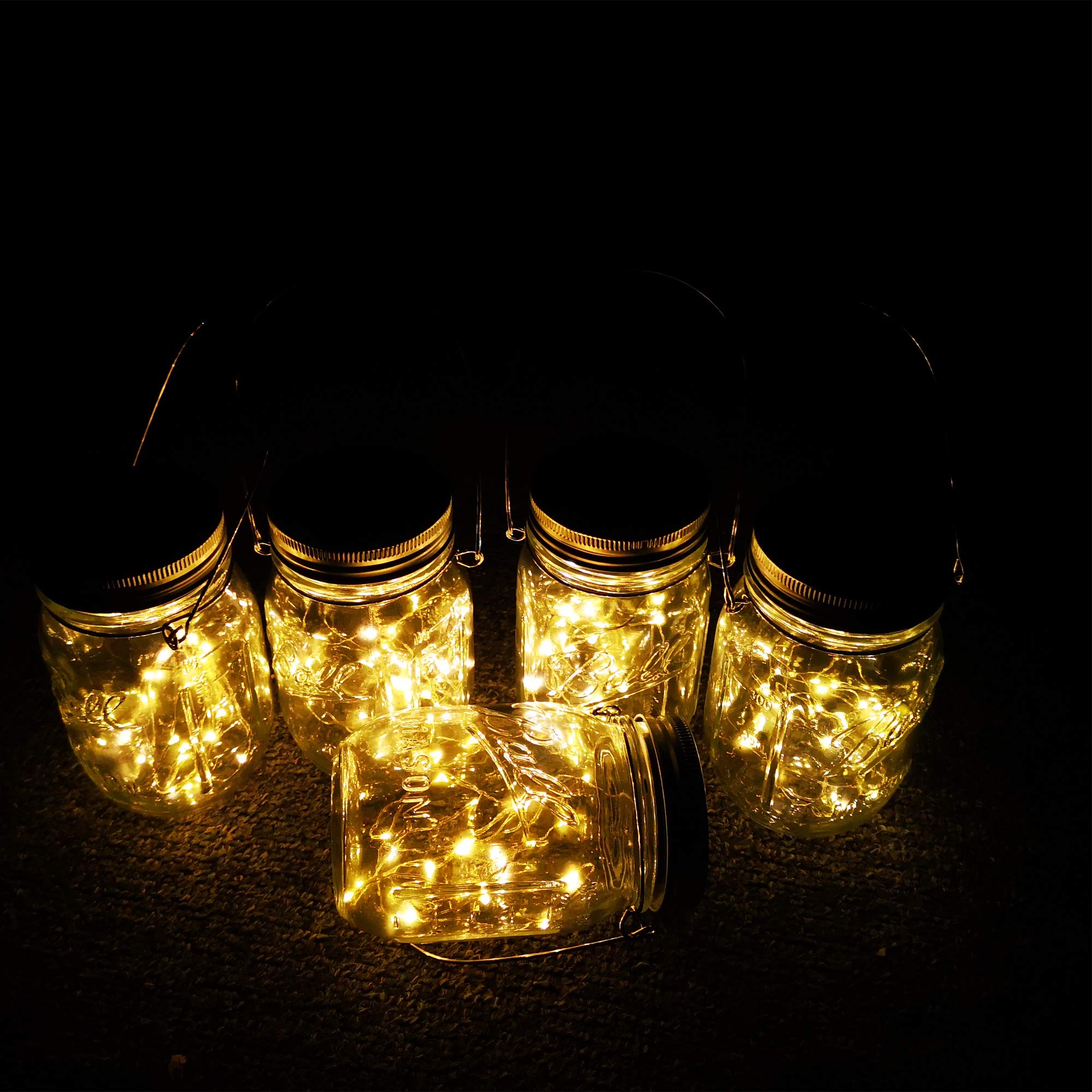 4 Pack Solar Powered Mason Jar Lights - 30 LED Fairy Firefly Starry String Lights with Hangers, Waterproof Outdoor Hanging Lanterns for Garden, Patio, Wedding, Table Decor & Party Lighting