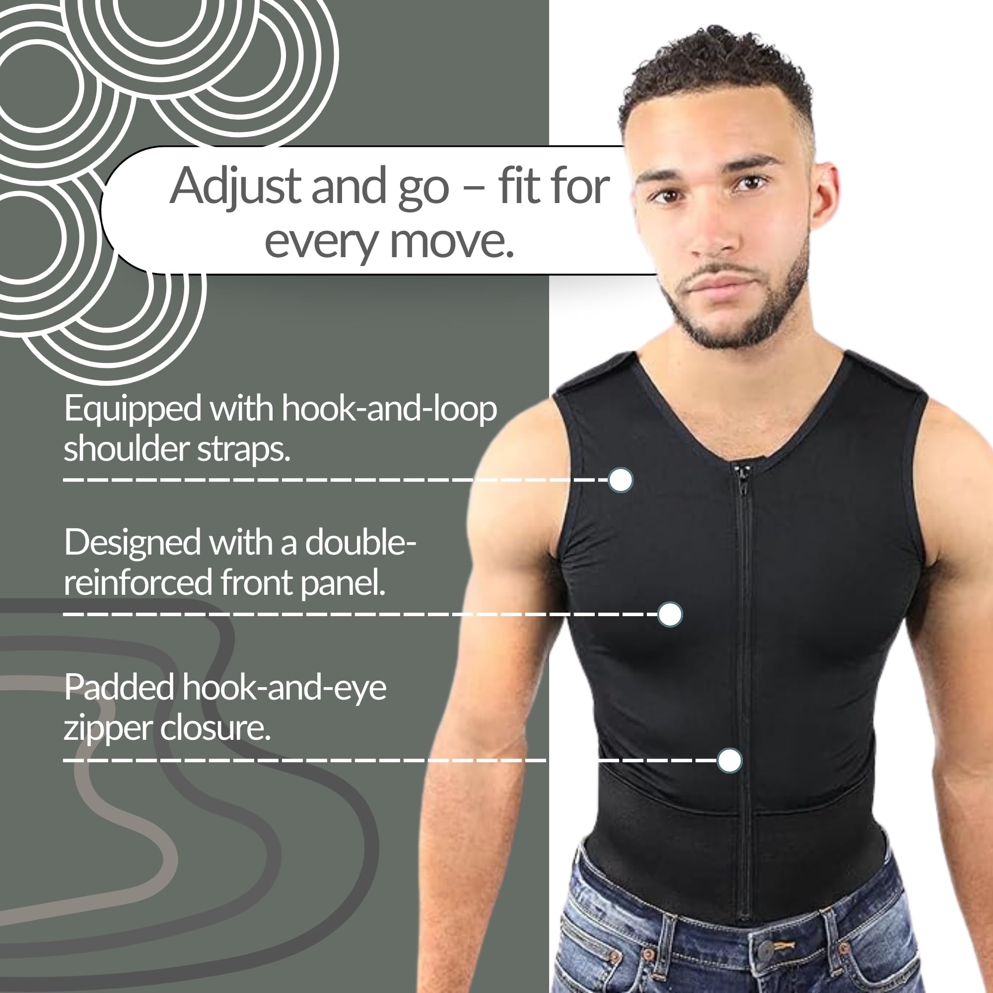 ContourMD Men's Post-Surgery Compression Vest - Medical Grade Chest Support Garment After Liposuction | Ideal for Recovery, Breast Support & Body Shaping After Cosmetic Procedures