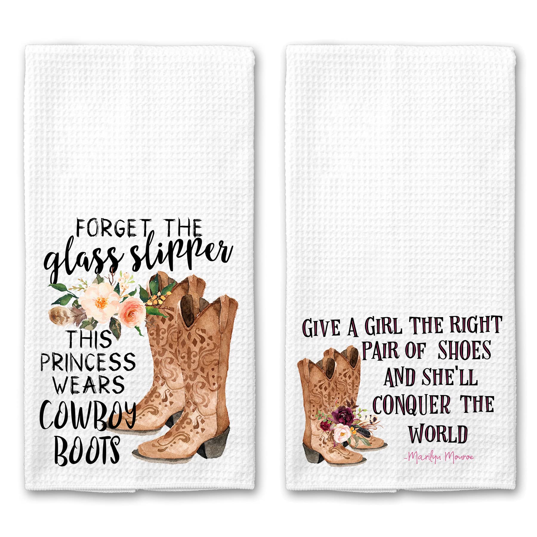Western Cowboy Boots Floral Funny Farm Microfiber Kitchen Towel Set of 2 - Absorbent & Durable Dish Towels for Country Style Kitchens, Farmhouse Decor & Western Themed Parties