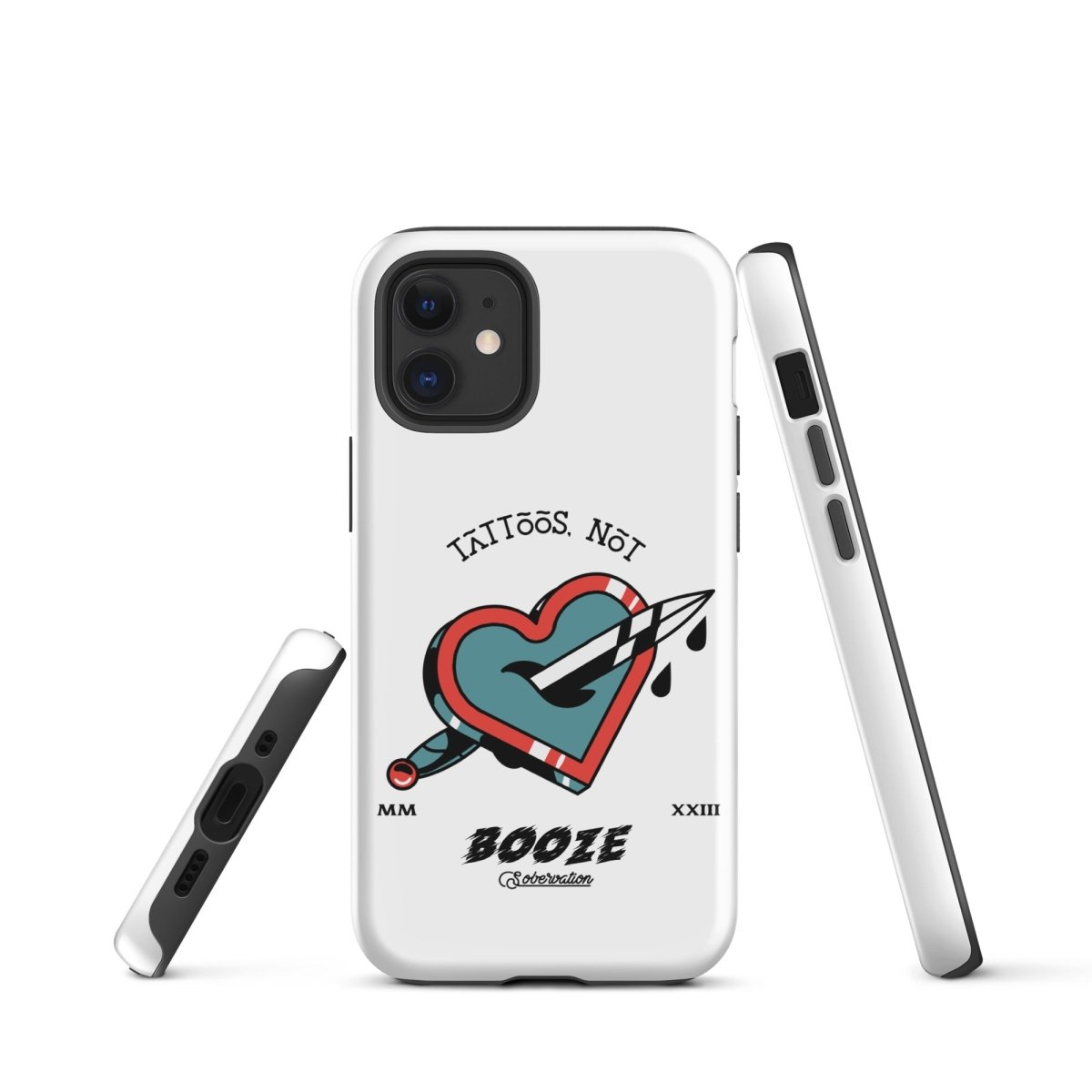 Tattoos Not Booze Heart iPhone Tough Case - Durable Protective Cover for iPhone 11/12/13/14/15 Pro Max - Perfect for Tattoo Lovers & Nightlife Enthusiasts