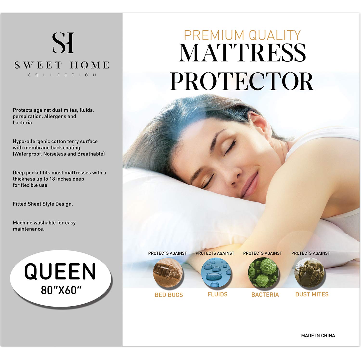 Premium Waterproof Mattress Protector Queen Size - Soft Cotton Cover with Membrane Back Coating - Protects Against Bedwetting, Stains & Allergens - Breathable & Hypoallergenic - White (Pack of 1) - Ideal for Kids, Elderly Care & Allergy Sufferers