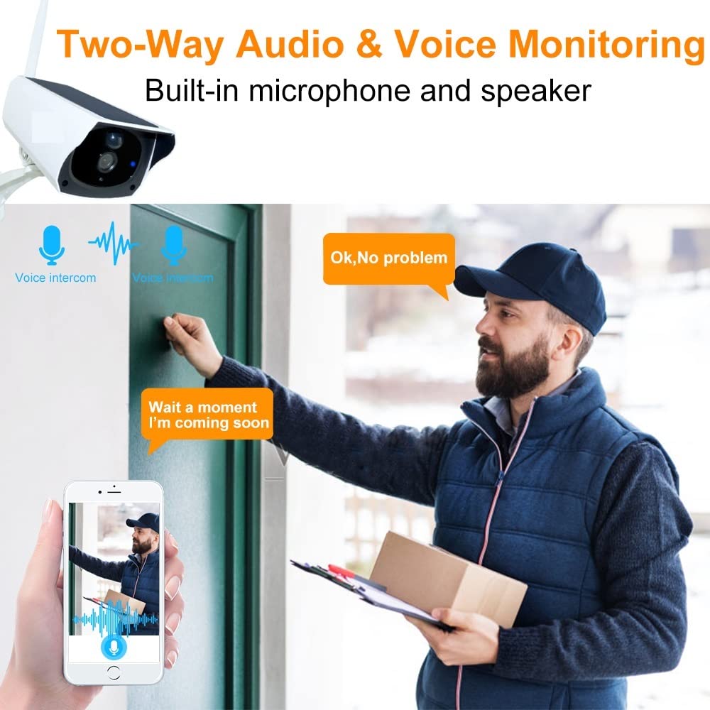 MZZYG 1080P Solar Security Camera with WiFi, IP67 Waterproof, Two-Way Audio & 128GB Storage - Wireless Outdoor Surveillance Camera for Home, Yard, and Business Security (Ideal for Night Vision & Remote Monitoring)