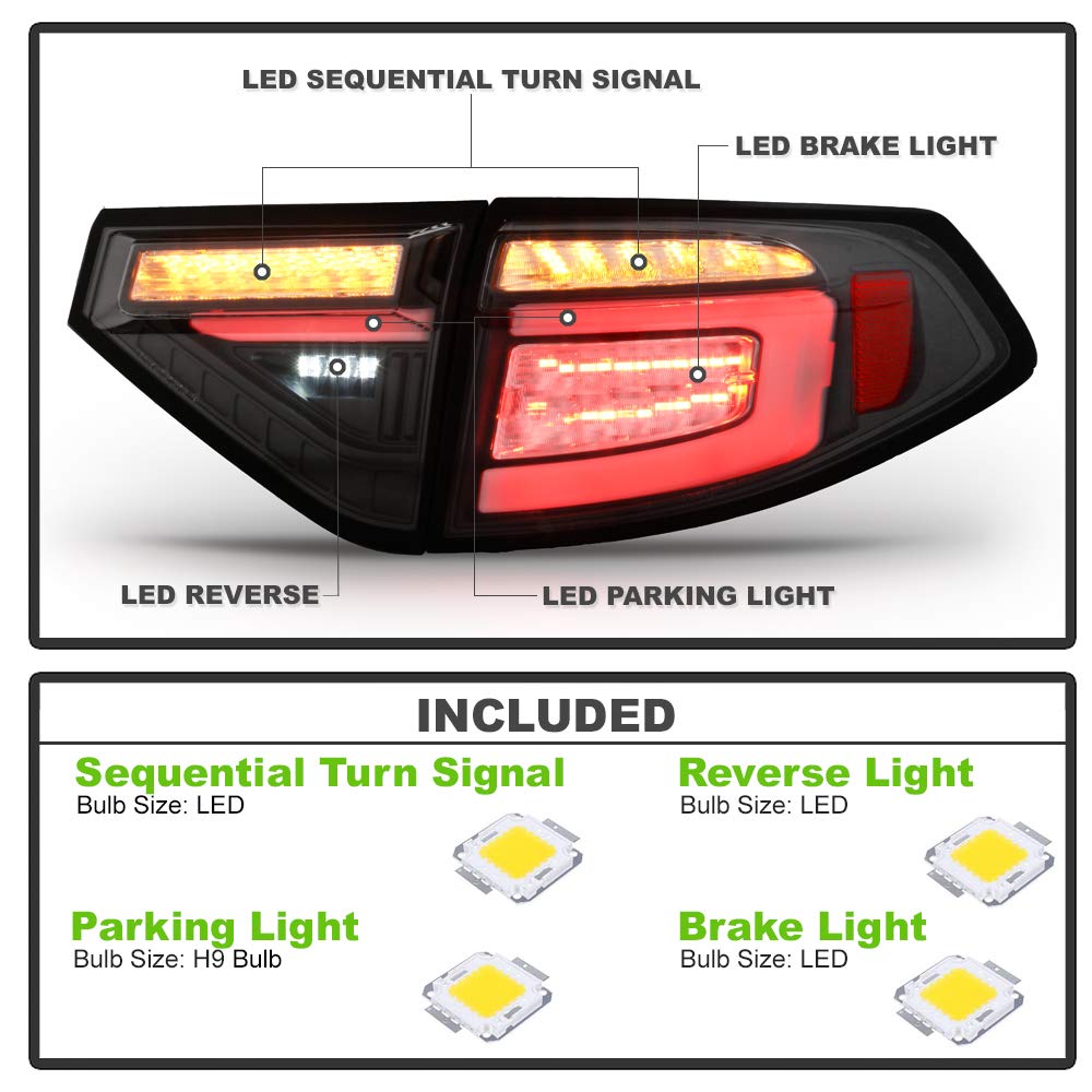 ACANII LED Tail Lights for 2008-2014 Subaru Impreza WRX Hatchback - Black Housing Sequential Turn Signal Lights Assembly Set | Enhanced Visibility & Style Upgrade for Night Driving