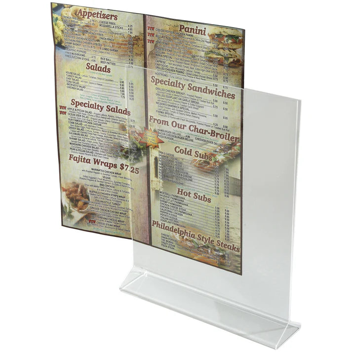 Winco Double Sided Menu Stand - Clear 8 x 11 ATCH 811 | Restaurant Menu Holder, Cafe Display, Tabletop Sign for Business & Events