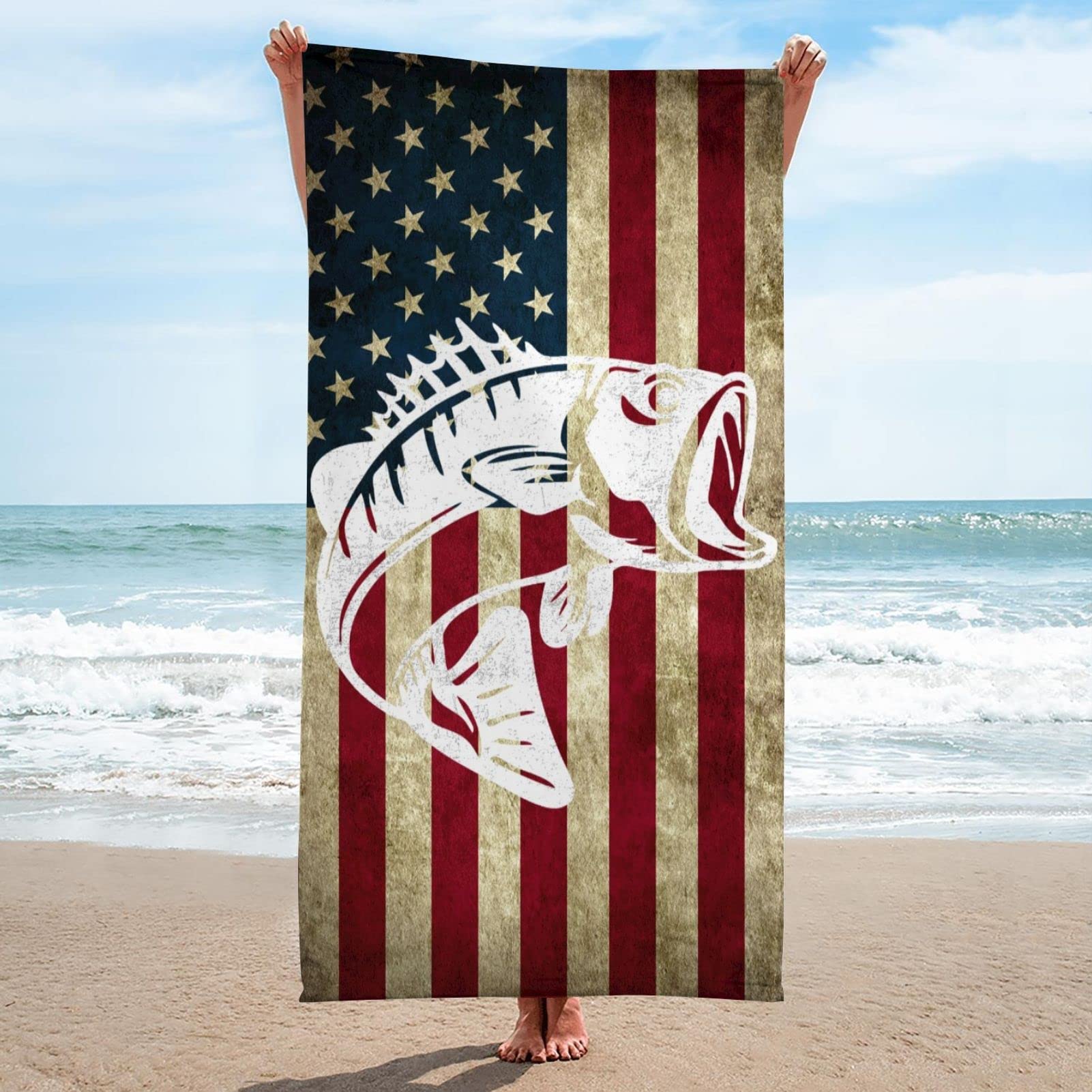 American Flag Beach Towel - Large 30x60 Inch Quick Dry Microfiber Towel for Adults & Kids, 3D Printed Absorbent Bath Towel for Pool, Beach, Gym & Travel